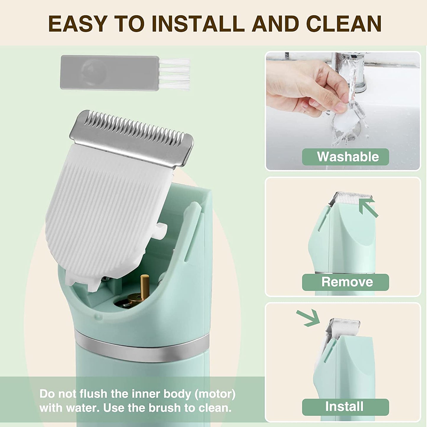 Rechargeable Electric Shaver for Women: Waterproof Bikini Trimmer with Ceramic Blades for Hair Removal on Bikini, Legs, and Pubic Area - IP7X Washable Head, Wet and Dry Use - Green