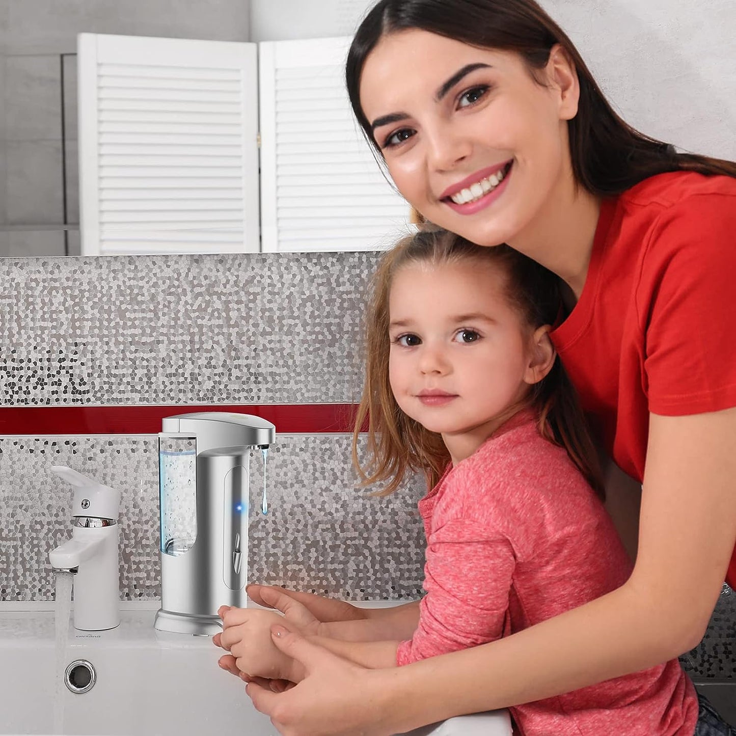 Touchless Soap Dispenser: Automatic, 3 Levels Adjustable, with 13.5OZ Large Capacity. Suitable for Kitchen Sink and Bathroom. Waterproof. Silver.