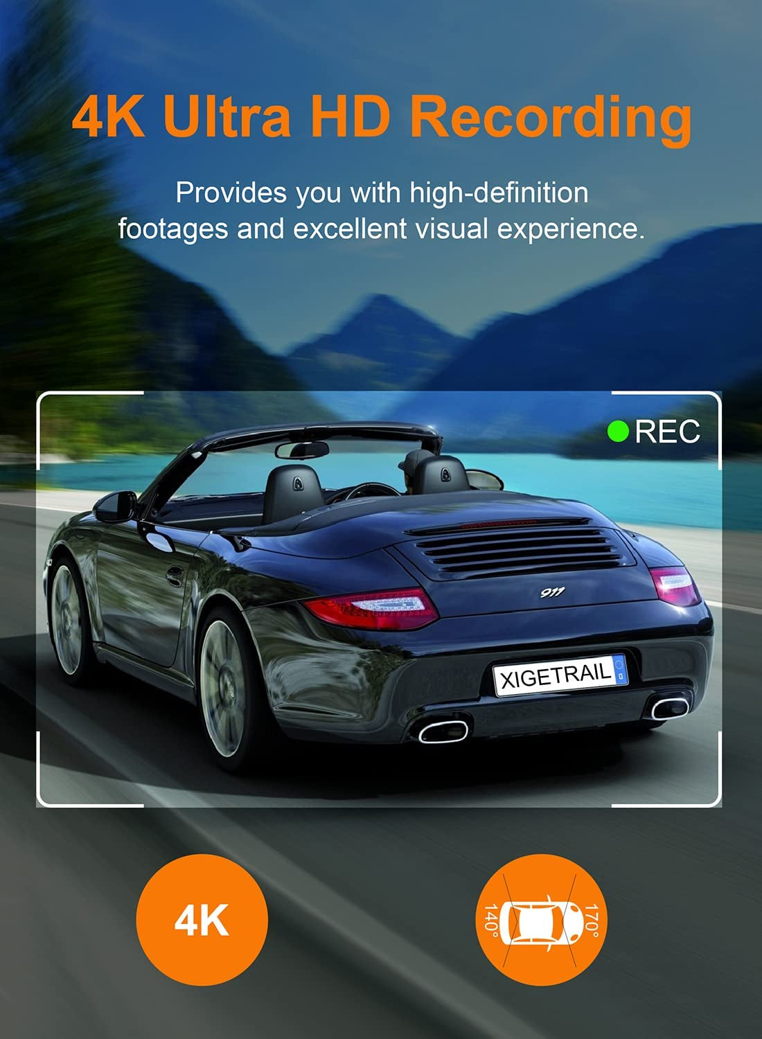 Dual Dash Cam Front and Rear, Car Camera with Wifi and GPS, Front 4K Rear 1080P Dash Camera for Cars, 2" IPS Display, Night Vision, WDR, Parking Monitor, Supports up to 256GB Max Storage