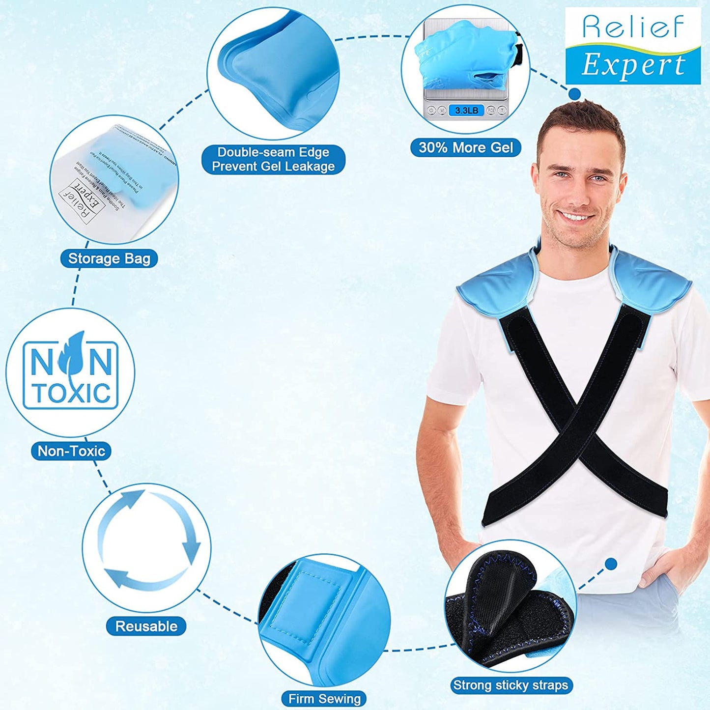 Full Back and Shoulder Ice Pack Wrap with Straps - Cold Therapy for Rotator Cuff Injuries, Reusable Gel Packs for Effective Cold Compression and Pain Relief in the Entire Back and Shoulders - Enhanced with Soft Plush Lining