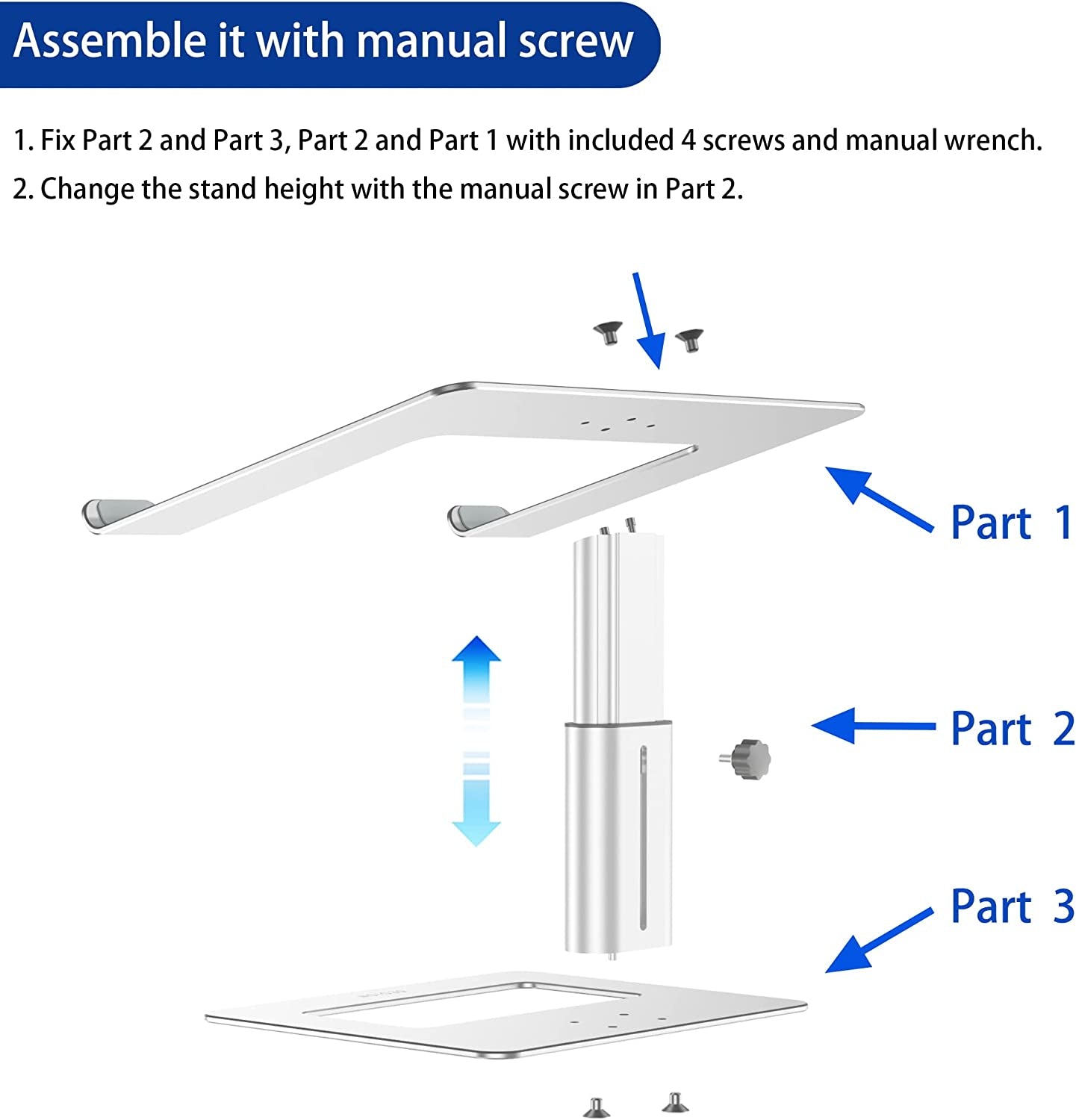 Aluminum Laptop Stand - Ergonomic Adjustable Notebook Stand for 10-15.6" Laptops - Riser Holder Computer Stand Compatible with Air, Pro, Dell, HP, Lenovo - Silver