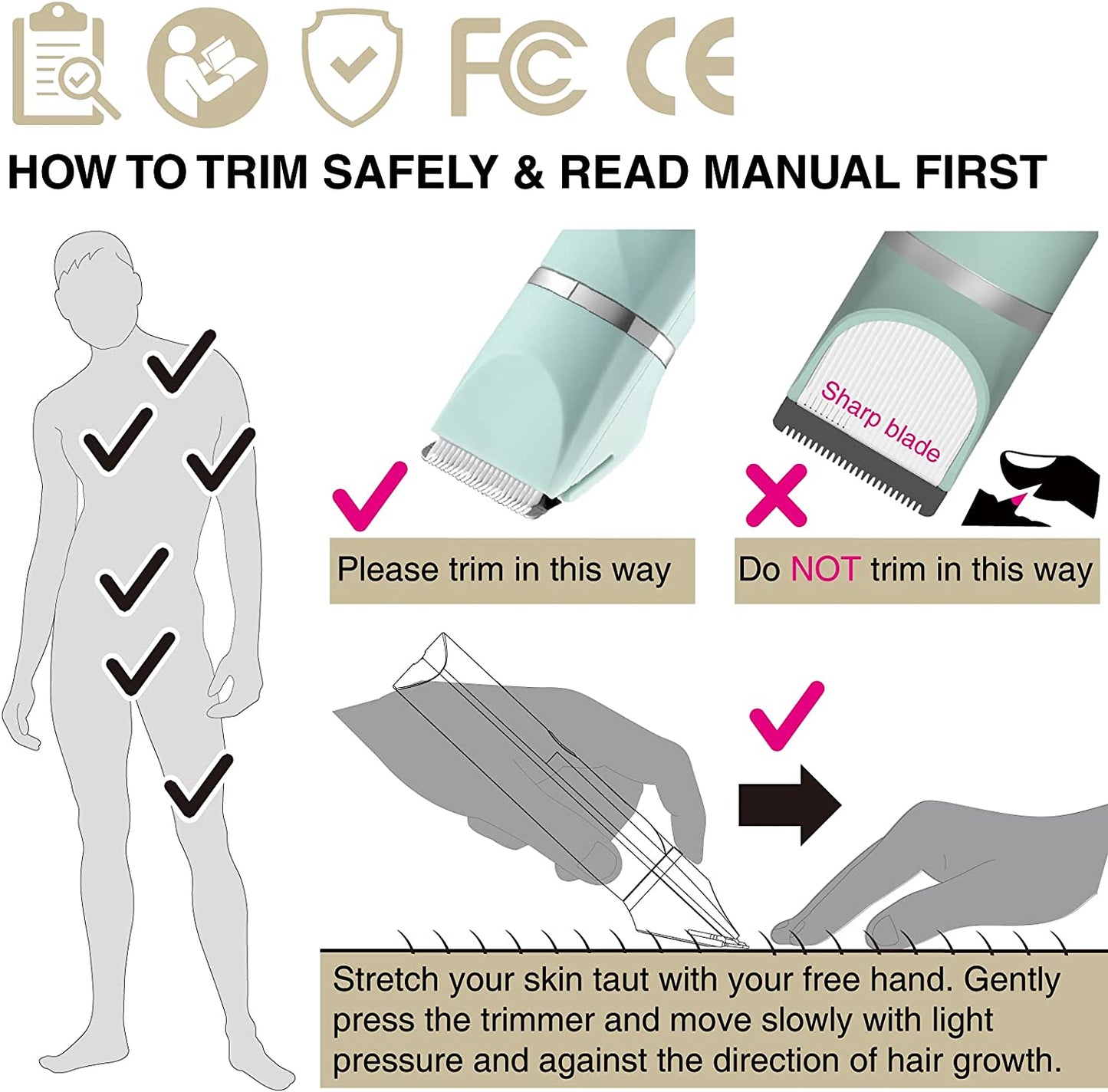 Rechargeable Electric Shaver for Women: Waterproof Bikini Trimmer with Ceramic Blades for Hair Removal on Bikini, Legs, and Pubic Area - IP7X Washable Head, Wet and Dry Use - Green