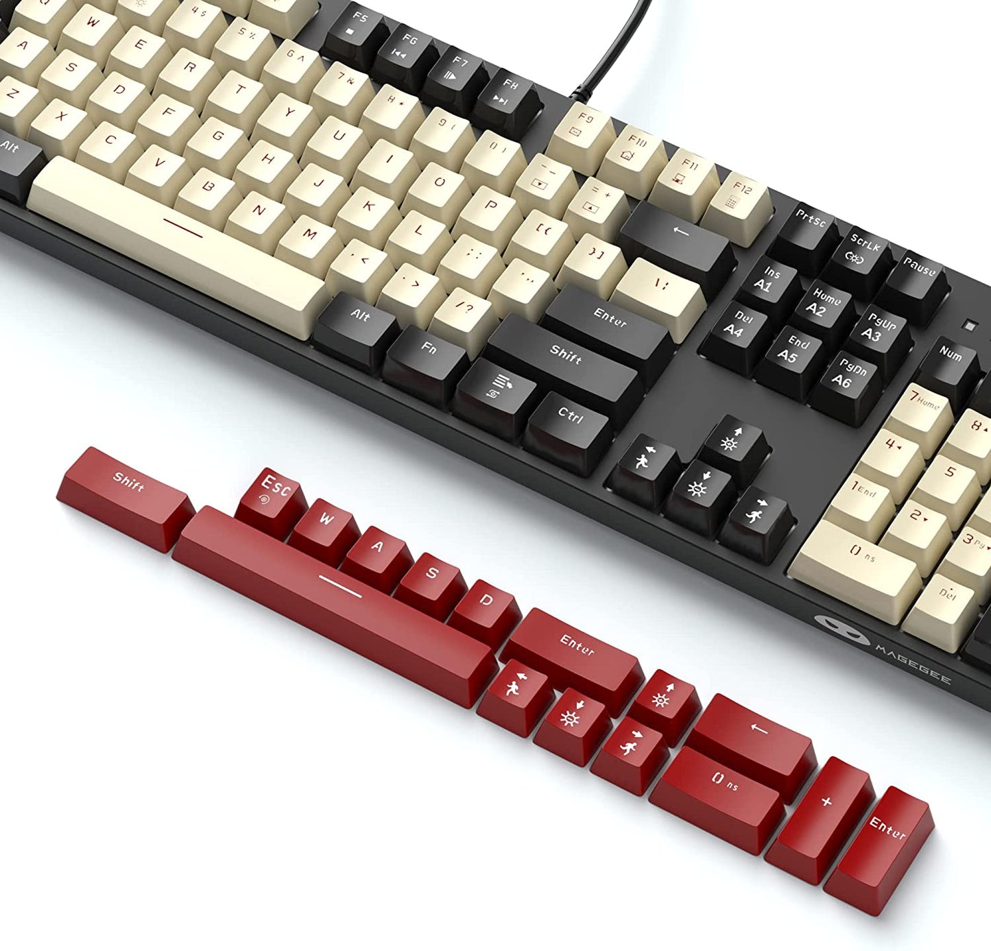 Mk-Armor Mechanical Gaming Keyboard - LED Rainbow Backlit, Wired USB Keyboard with 104 Keys and Red Switches. Designed for Windows PC Laptop Gaming Black&White