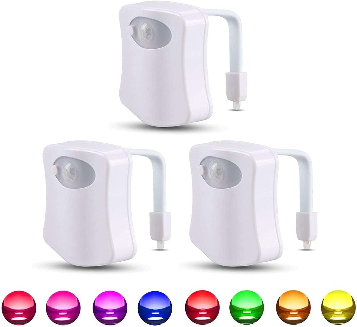 3-Pack Color Changing Toilet Night Light with Motion Sensor - LED Multi-Color Toilet Light, Motion Activated LED Light for Washroom, Bowl Lamp, and Night Light - Smart Light Toilet Night Lamp 8
