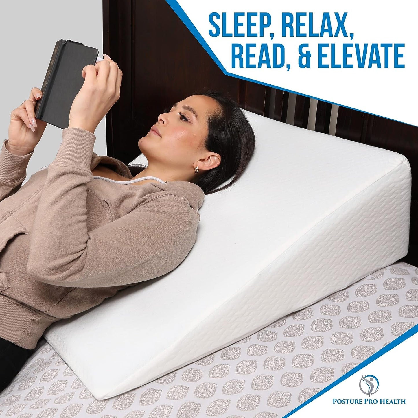 Ergonomic Inclined Bed Wedge Pillow with Memory Foam Top - Sleeping Pillow to Assist with Acid Reflux, Snoring, Back and Neck Pain - Includes Washable Cover - Dimensions: 25" L x 24" W x 7" H