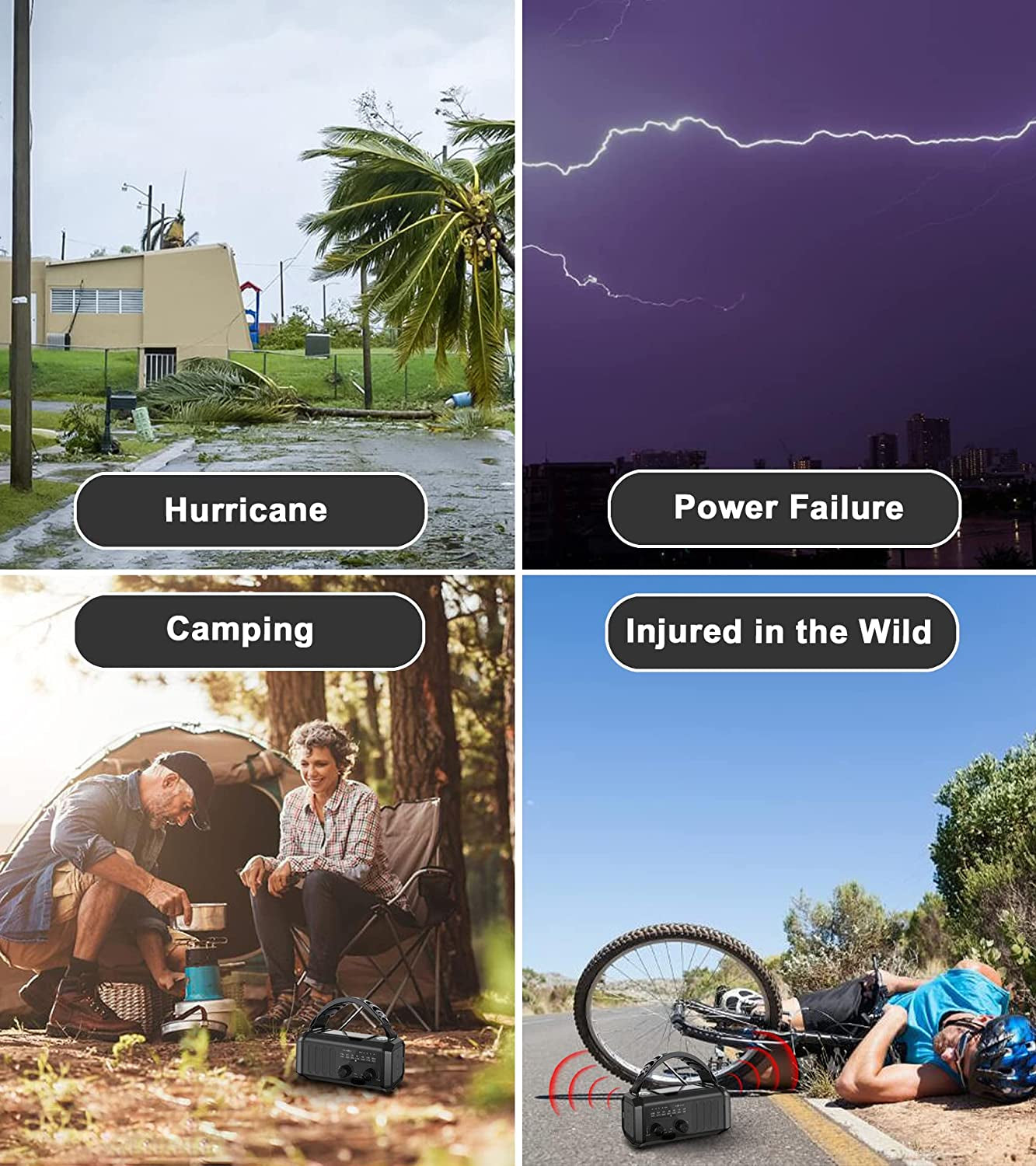 Portable Emergency Weather Radios with 10000mAh Power Bank - Solar Charging, Hand Crank & Battery Operated - NOAA Certified, SOS Alarm, AM/FM & LED Flashlight - Ideal for Outdoor Emergencies