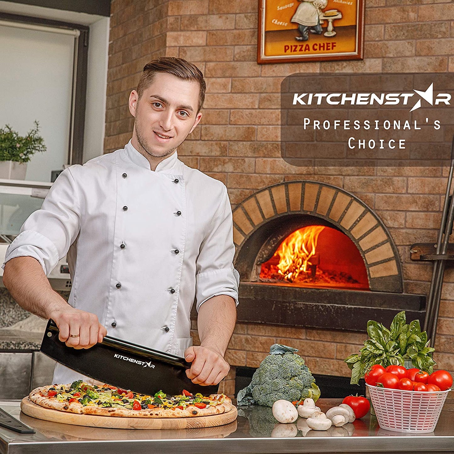 14-Inch Black Non-Stick Pizza Cutter - High-Quality Stainless Steel Slicer Knife with Blade Cover - Rocker Style for Precise Portioning - Dishwasher Safe - Must-Have Pizza Oven Accessory