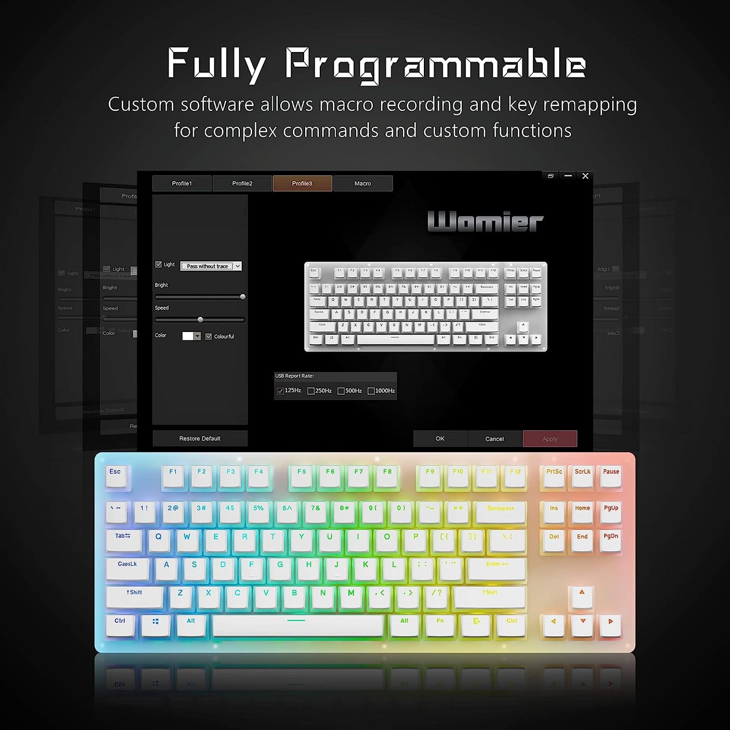 Red Switch K87 Pro TKL Mechanical Keyboard - Hot Swappable Keyboard with Pudding Keycaps, Gateron Switch, and RGB Backlit. Ideal Gaming Keyboard for PC, PS4, and Xbox.