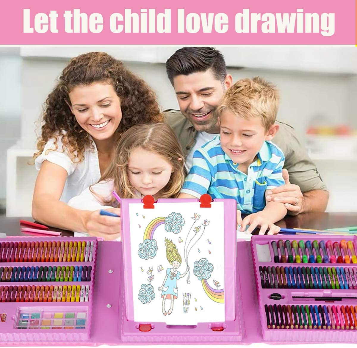 228 Pack Kid's Art Set - Crafts Drawing Coloring kit, Double-Side Trifold Art Easel, Oil Pastels, Crayons, Colored Pencils, Creative Gift for Beginners Artists