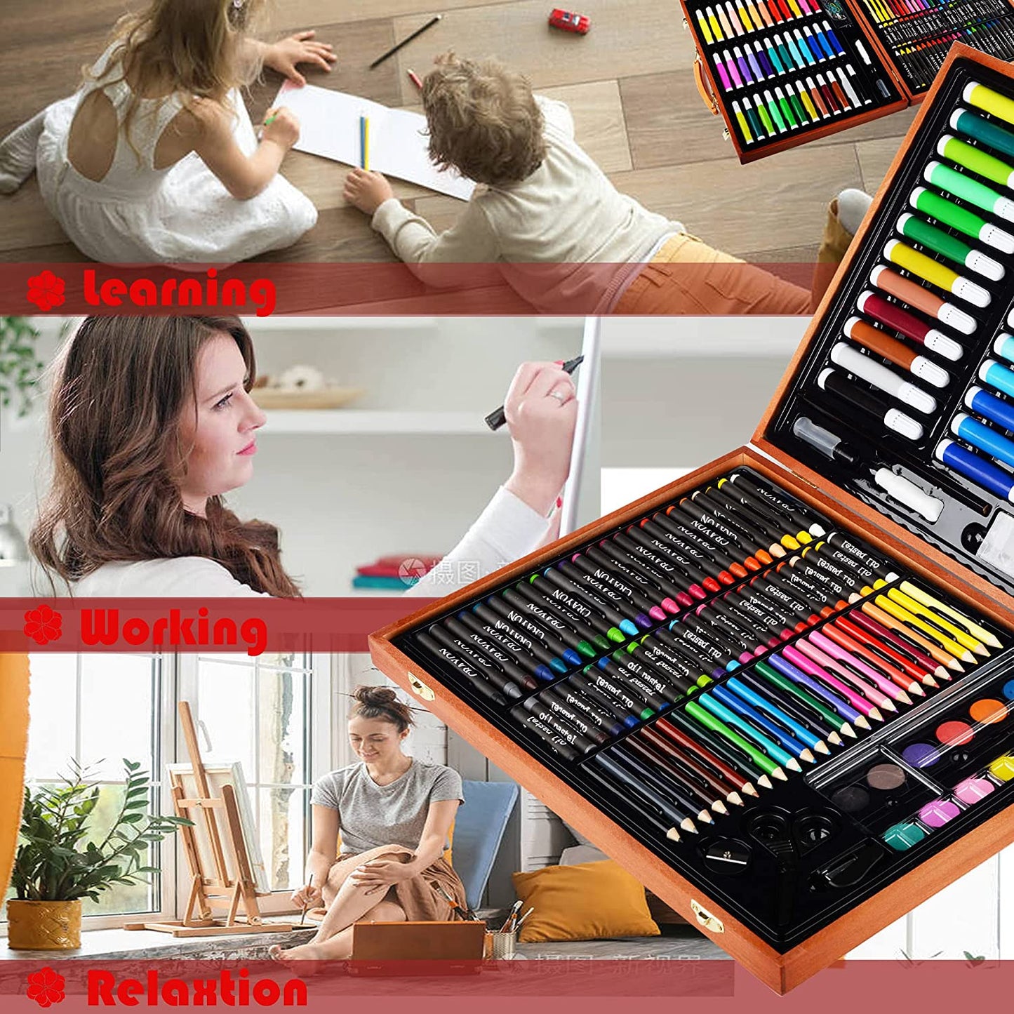 150 PCS Wooden Art Set, Coloring Drawing Painting kit, Markers Crayons Colour Pencils, Art Supplies Case for Kids Teens Boys Girls