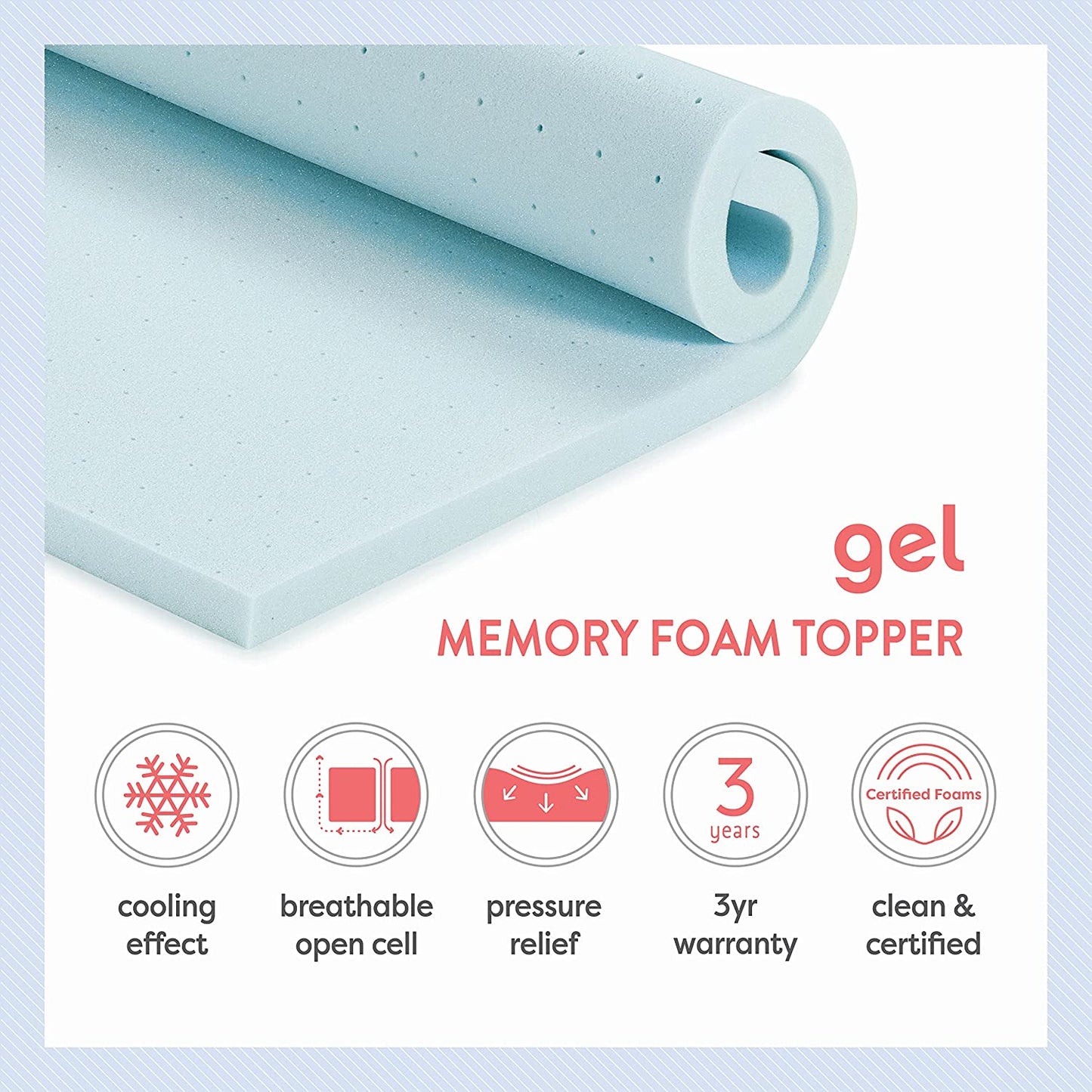 2.5" Gel Memory Foam Mattress Topper - Twin XL Size