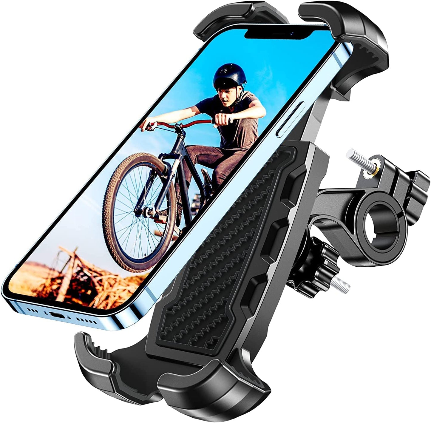 Bike Phone Mount - Motorcycle Phone Mount - Bicycle Phone Holder with Handlebar Clamp - Compatible with iPhone 14 Pro Max/14 Plus/13/12, Galaxy S22/Note20 - Cycling and Motorcycle Accessory Mount