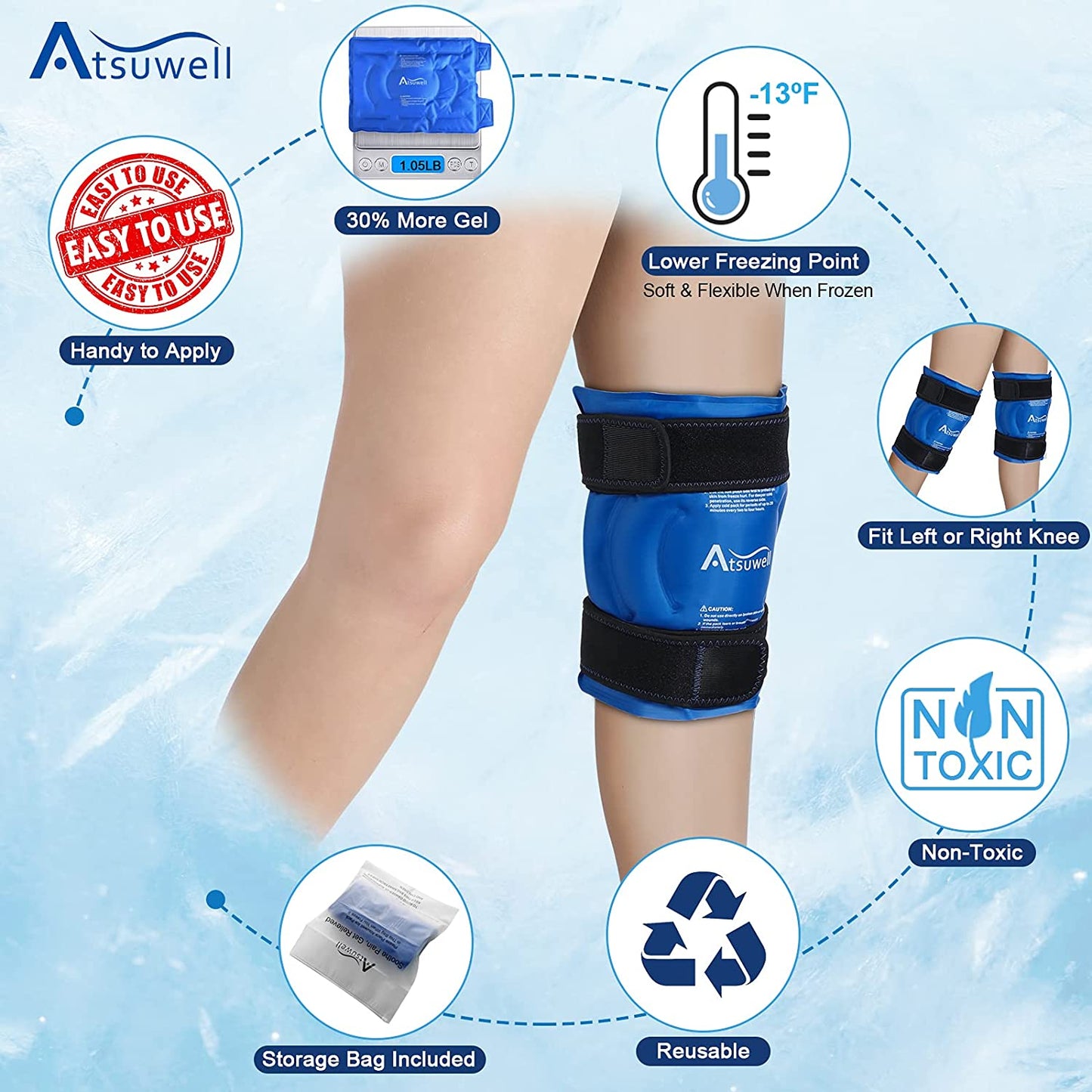 Reusable Gel Ice Pack for Knee Injuries - Instant Cold Therapy for Pain Relief, Swelling, Bruises, Arthritis, and Surgery Recovery