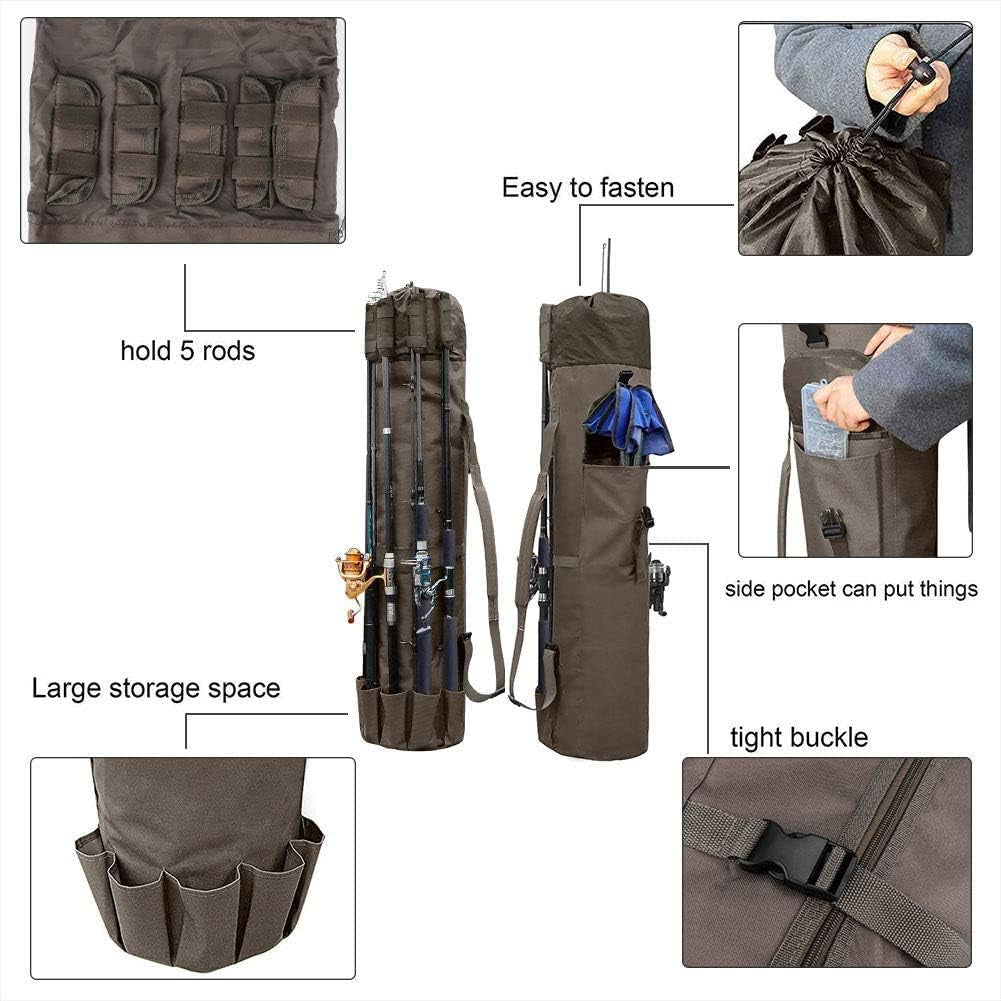 Fishing Rod Bag Reel Organizer - Portable Tackle Bag for Fishing Gear, Oxford Material with Large Capacity, Travel Carry Case for Pole Fishing Tools - Khaki