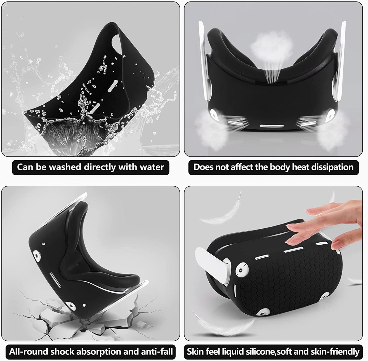 Virtual Reality Headset, With Silicone face Cover, VR Shell Cover, Touch Controller Grip Covers, Lens Cover and Eye Covers