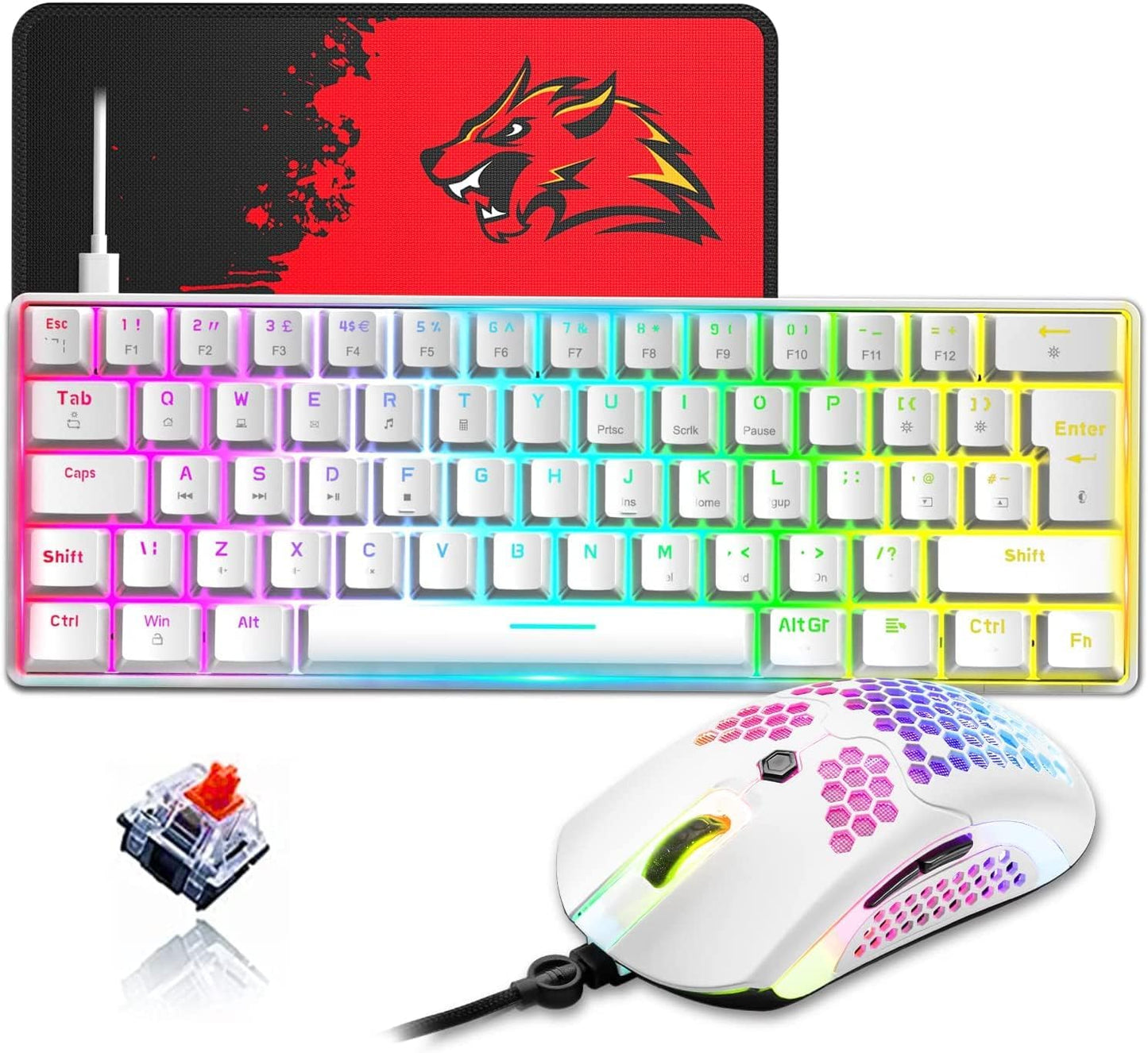 Compact T60 Wired Gaming Keyboard and Light Mouse Combo - Mini Portable Mechanical Keyboard with 62 Keys and RGB Backlit, paired with a 12000DPI Gaming Mouse. Compatible with PC, PS4, PS5, Xbox, featuring Linear Switches.