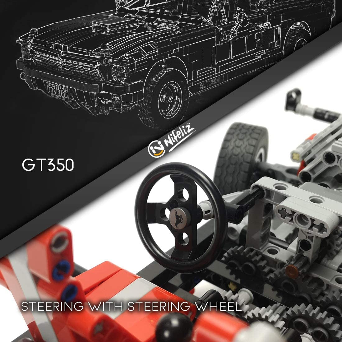 GT350 Race Car Building Set - High-Quality Muscle Car Replica with 1,817 Pieces
