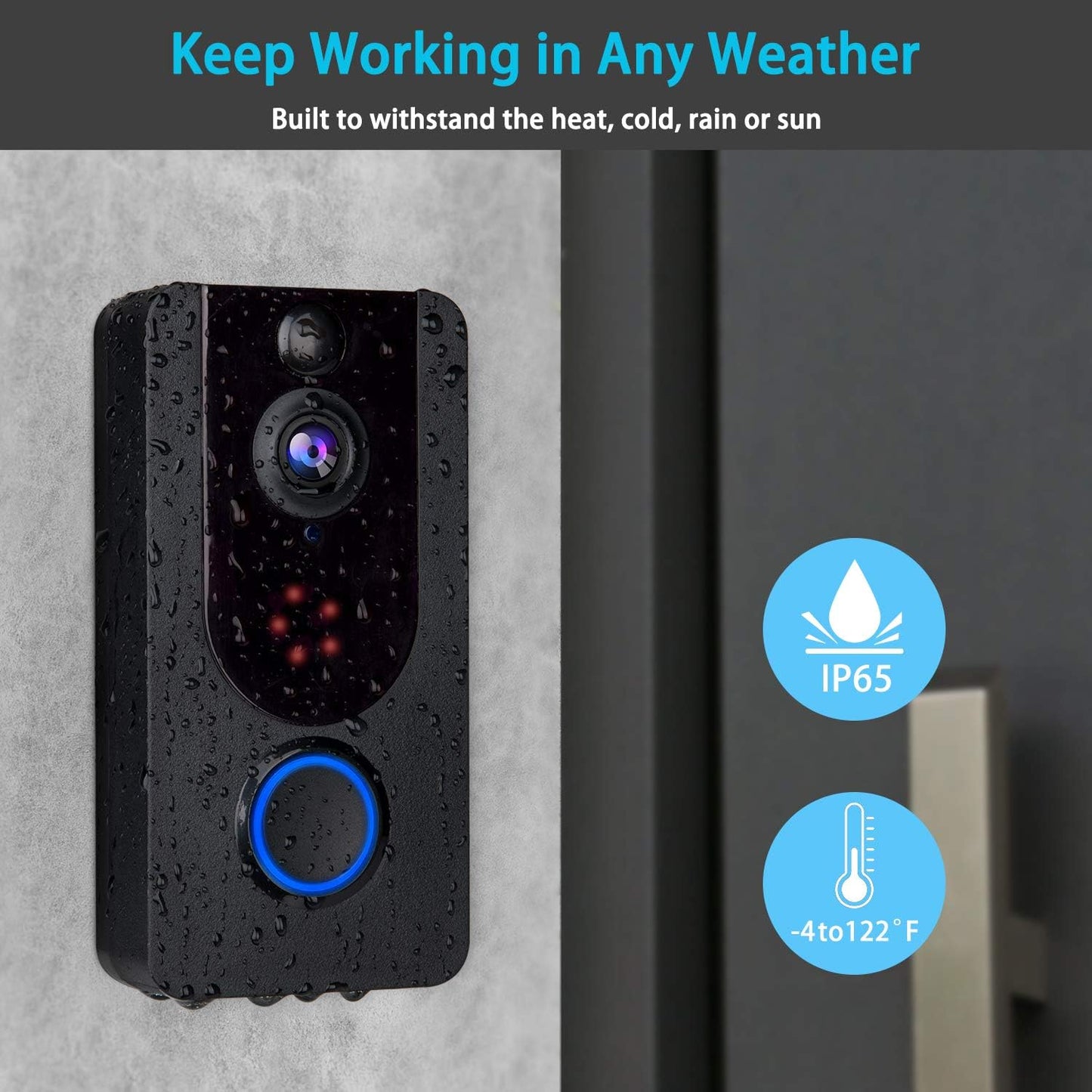 1080P FHD Resolution Doorbell Camera Wireless, Video doorbell Camera, PIR Motion Detection, 2-Way Audio, Free Wireless Chime, 100% Wireless Installation, Cloud Storage