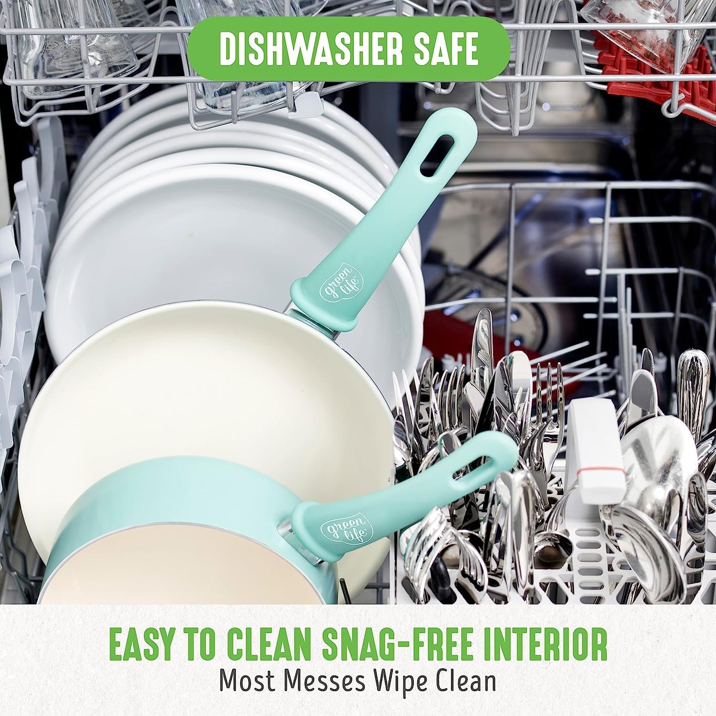 Soft Grip Ceramic Nonstick Cookware Set, 16-Piece, PFAS-Free, Dishwasher Safe, Turquoise