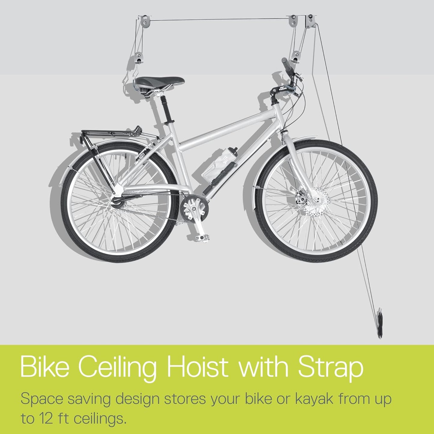 Cycle Garage Bike Storage Hoist - Auto-Locking Ceiling Bike Rack with 50 lb Capacity - Kayak Hoist Straps - Bike Hangers for Garage Ceiling up to 12 Ft - Bicycle Hooks Pulley System