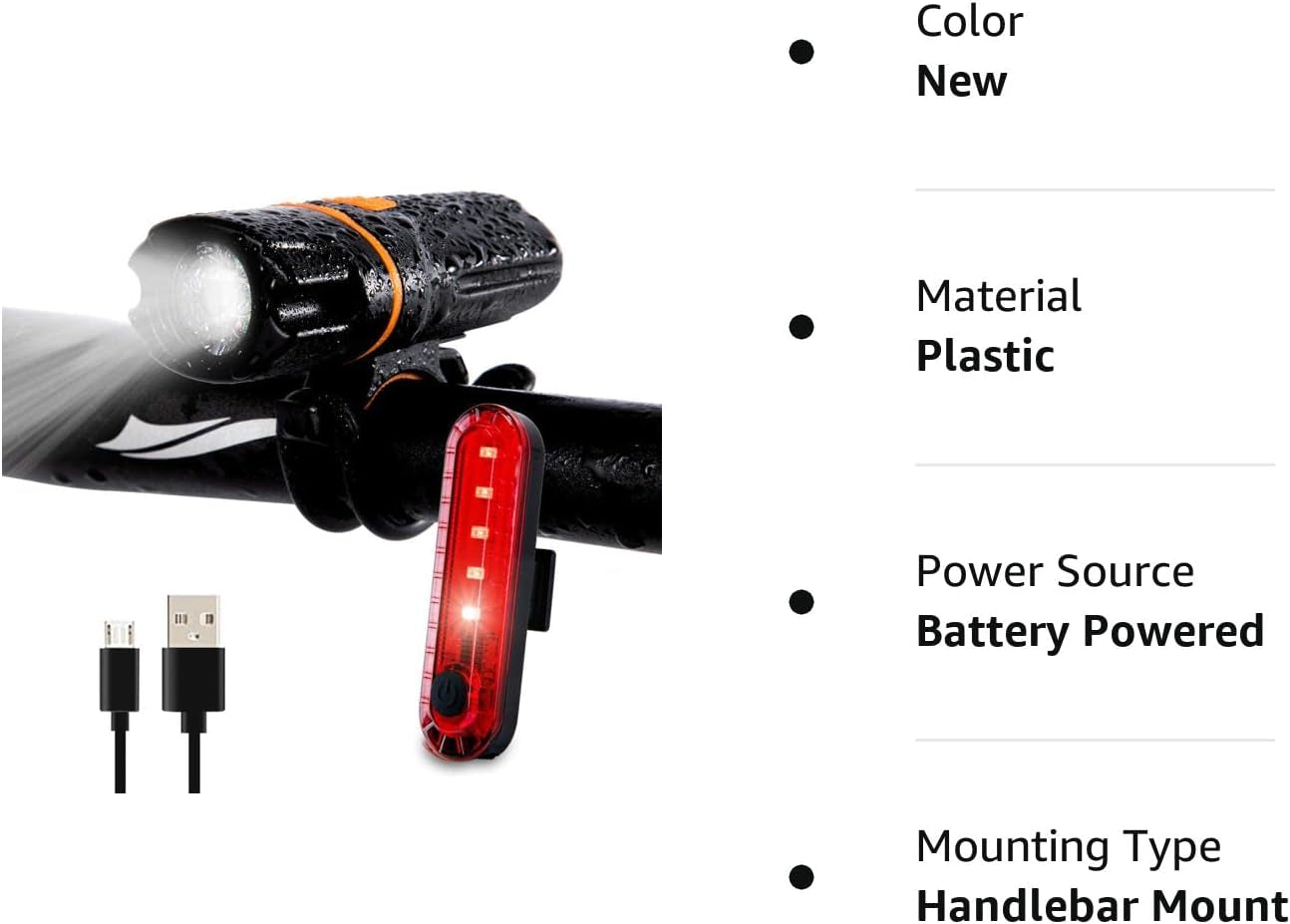 Super Bright Bike Front Light: 1200 Lumen, IPX6 Waterproof, 6 Modes Cycling Flashlight Torch, USB Rechargeable - Includes USB Cables and Tail Light
