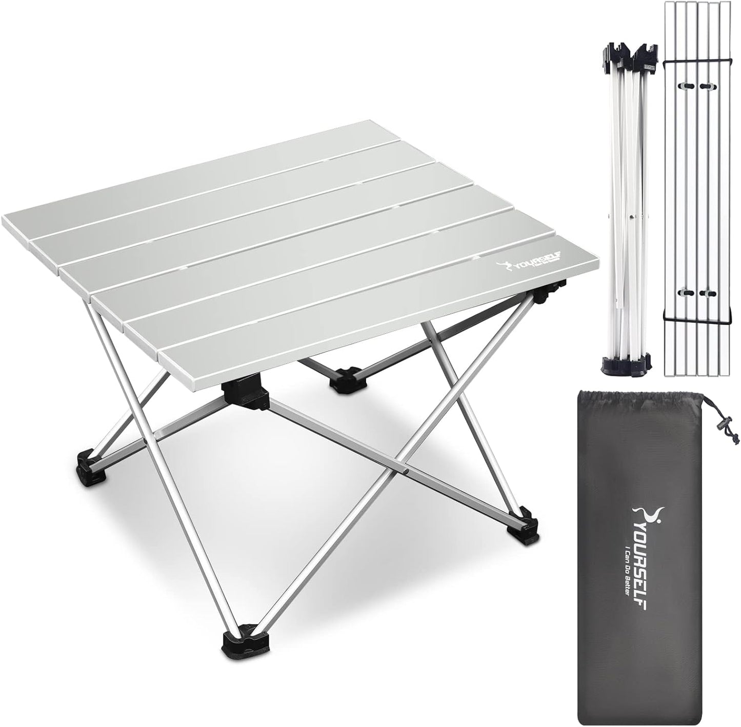 Portable Folding Camping Table with Storage Bag - Ideal for Outdoor, Indoor, Beach, Picnics, BBQ, Hiking, Boating, Travel, and Fishing - Silver