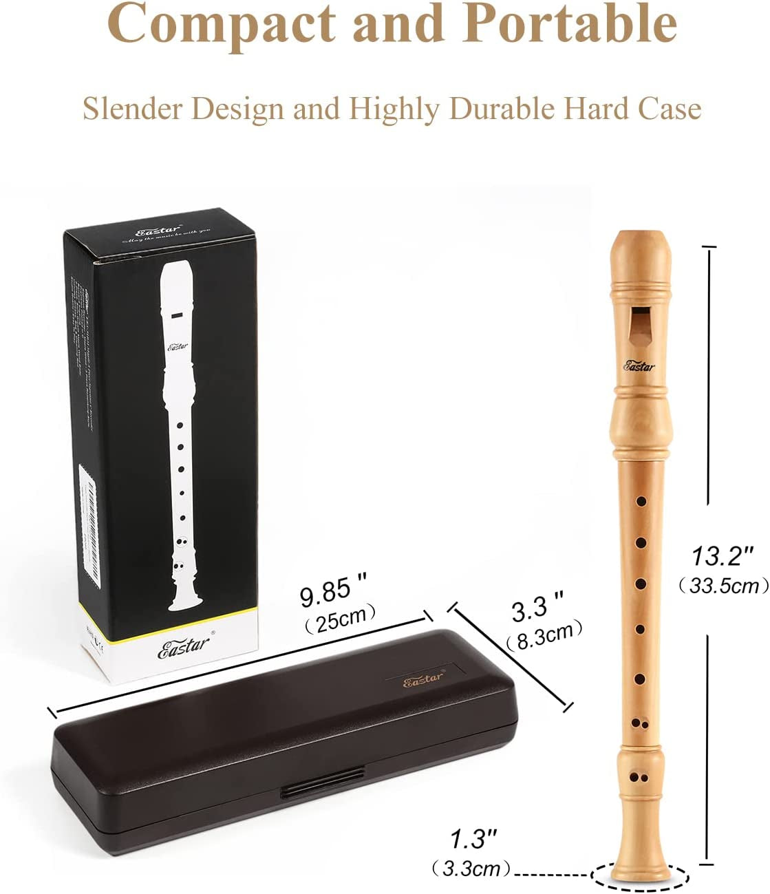 Soprano German Style Recorder for Beginner Kids - C Key Maple Wood 3 Piece Recorder Instrument with Hard Case, Fingering Chart, Cleaning Kit