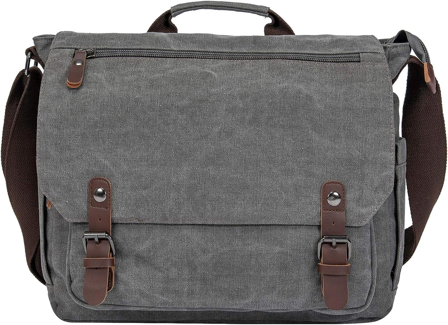 Vintage Genuine Leather and Waxed Canvas Briefcase - Large Satchel Shoulder Bag designed to hold Rugged Computer and 15.6" Laptop.