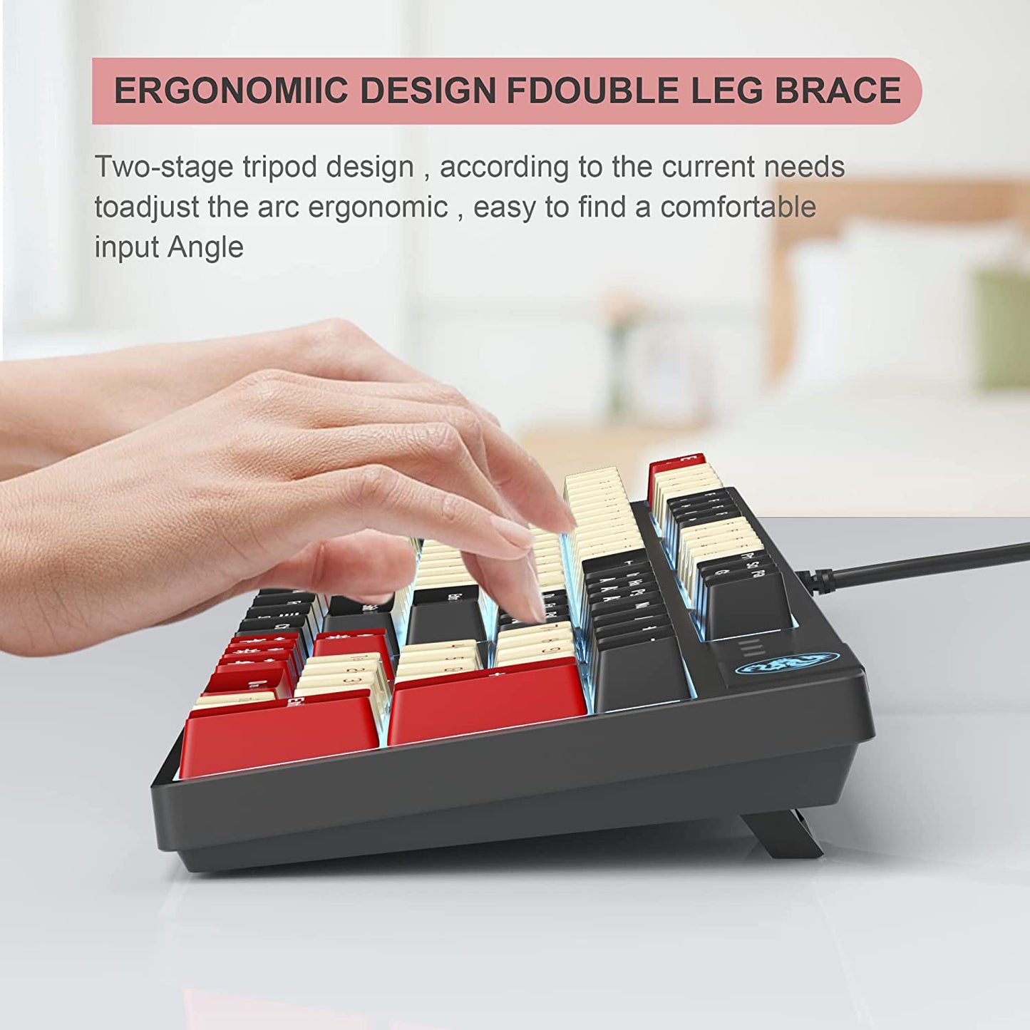 Mk-Armor Mechanical Gaming Keyboard - LED Rainbow Backlit, Wired USB Keyboard with 104 Keys and Red Switches. Designed for Windows PC Laptop Gaming Black&White