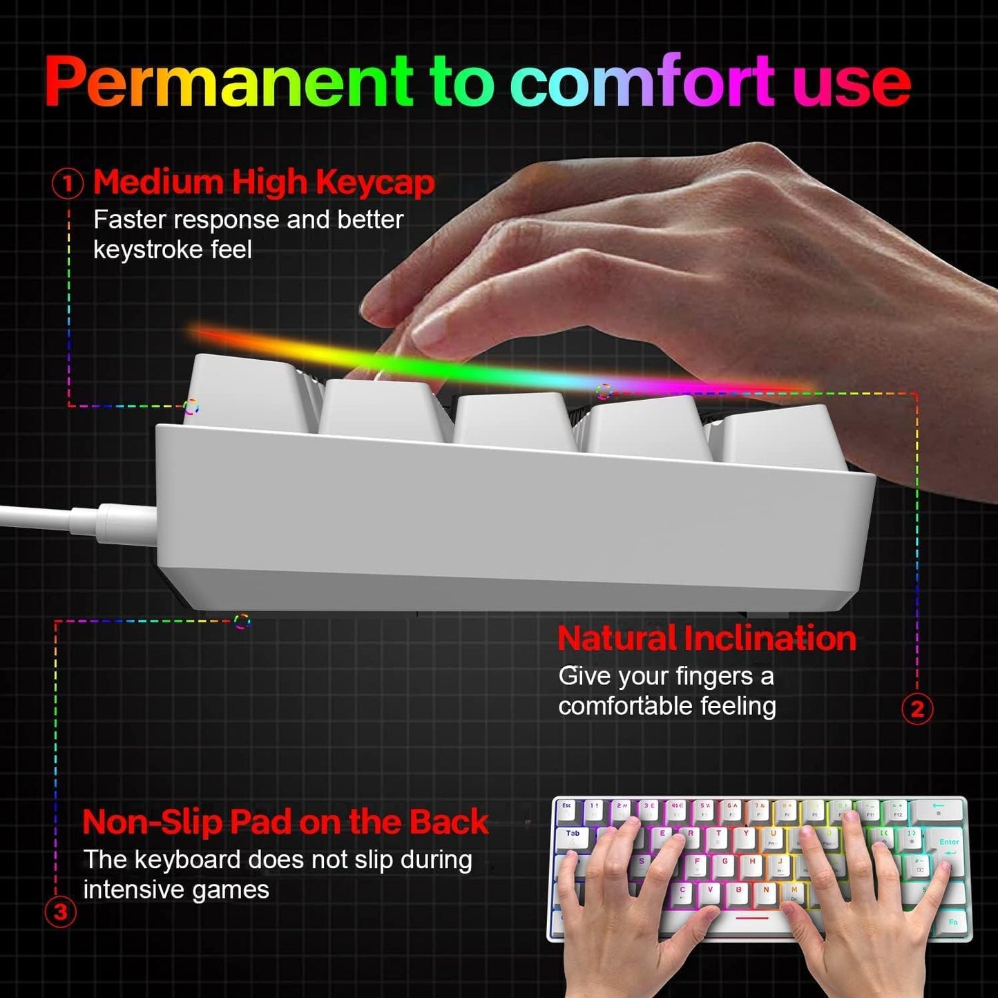 Compact T60 Wired Gaming Keyboard and Light Mouse Combo - Mini Portable Mechanical Keyboard with 62 Keys and RGB Backlit, paired with a 12000DPI Gaming Mouse. Compatible with PC, PS4, PS5, Xbox, featuring Linear Switches.
