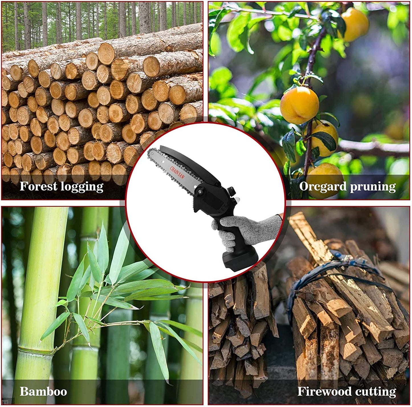 Mini Chainsaw 6 Inch Cordless Chainsaw with Automatic Oiler, One-Handed Portable Electric Pruning Chainsaw, Includes 2x2.0Ah Batteries, Ideal for Wood Cutting, Garden Logging, and Trimming Branches