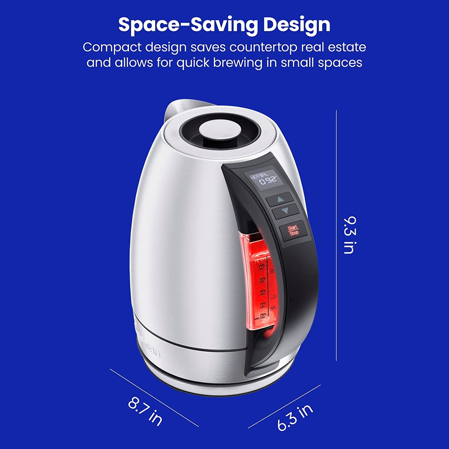 1.8 Liter Electric Tea Kettle with Temperature Control, 5 Presets, LED Lights, Keep Warm Function, and Stainless Steel Glass Design