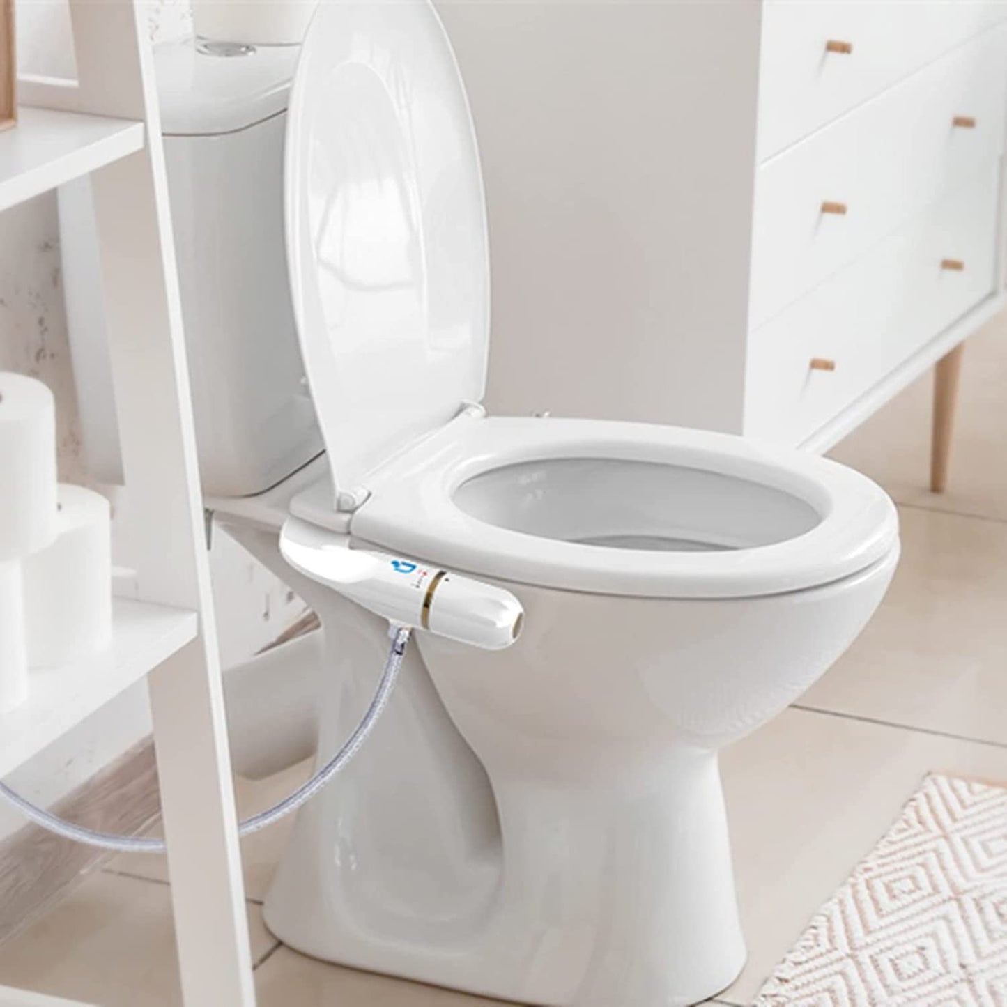 Toilet Bidet Attachment with Dual Nozzles for Frontal & Rear Wash (White)