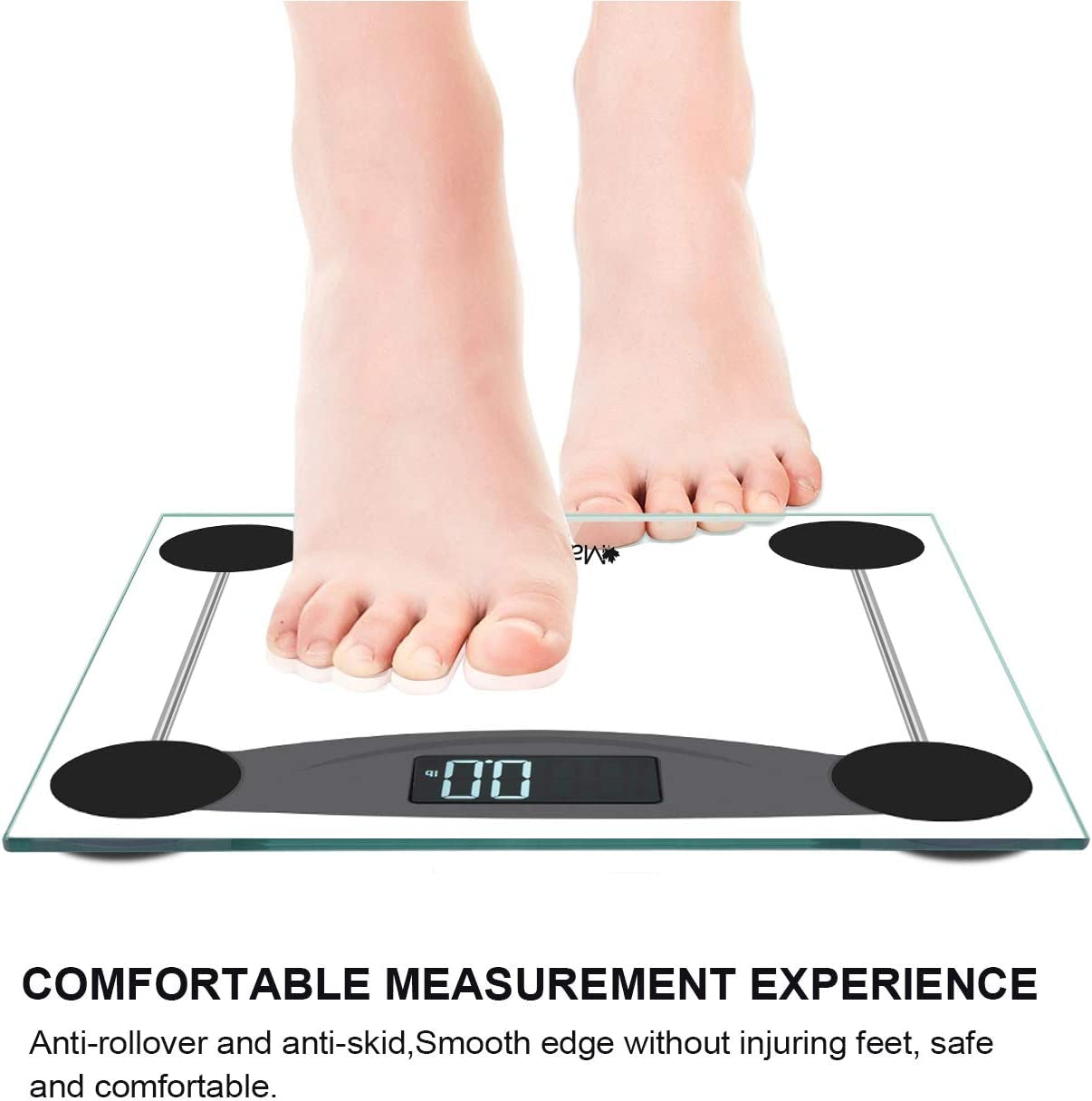 Precision Digital Body Weight Scale: Step-On Technology, LCD Backlit Display, and Accurate Weight Measurements up to 400 lbs Capacity. Color: Black.