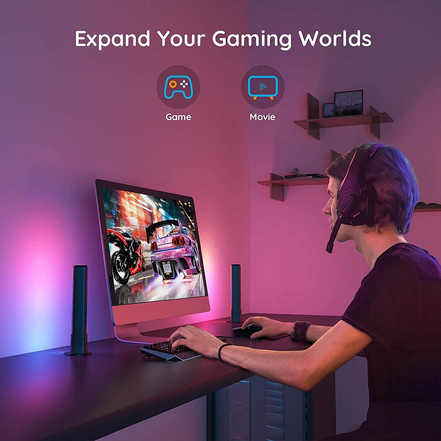 Compact RGBICWW smart LED light bars offer 12 scene modes, music modes, and Bluetooth connectivity. They are perfect for enhancing entertainment setups, PCs, TVs, and room decor. Please note that these light bars do not support WiFi or Alexa.