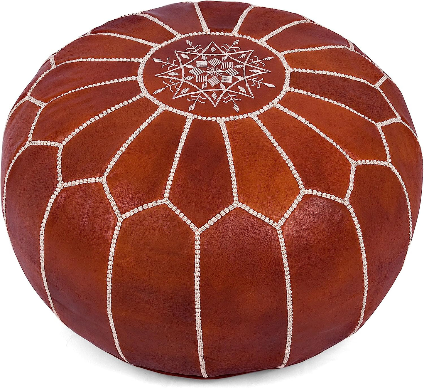 Moroccan Pouf Cover Round & Large (unstuffed)- Ottoman Leather Cover Pouf - Bohemian Living Room Decor - Hassock & Ottoman Footstool - Unstuffed (Round, Dark Brown)