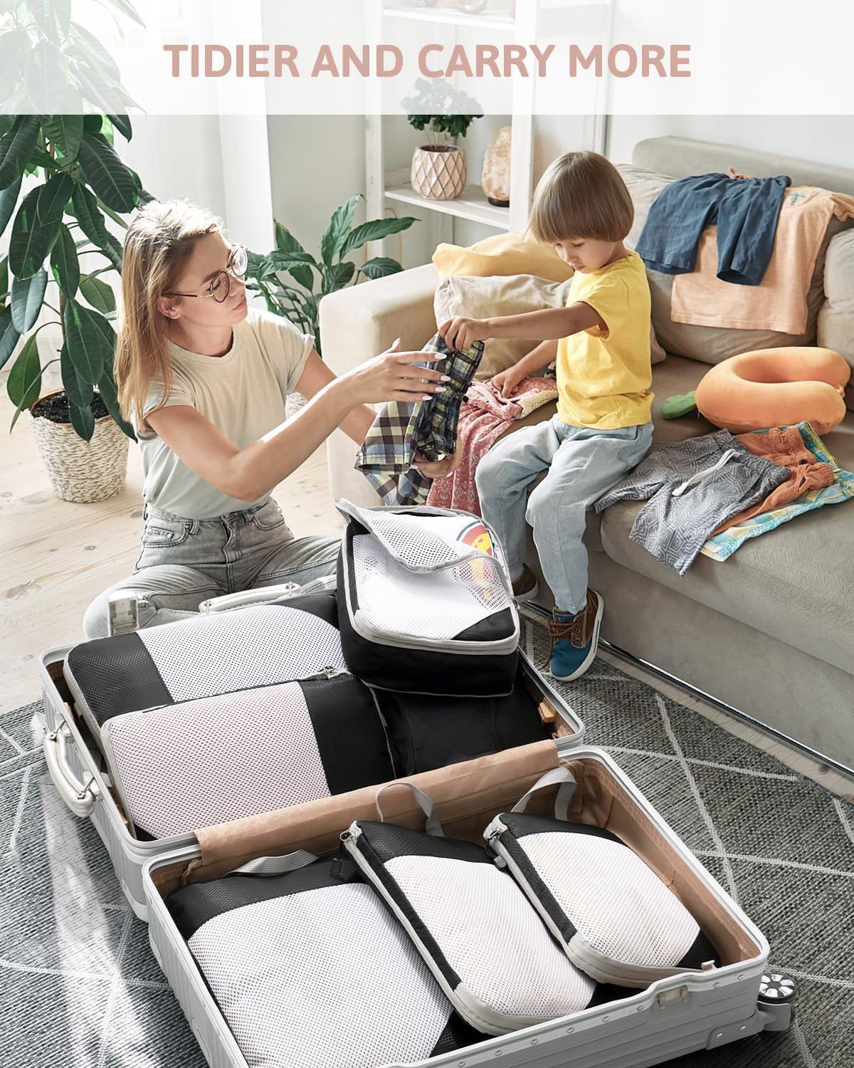 7-Piece Set of Compression Packing Cubes - Ripstop Mesh Travel Organizers for Luggage - Multi-Functional, Ultralight, Expandable Travel Luggage Organizers - Ideal for Carry-On Luggage, Travel, and Backpacks