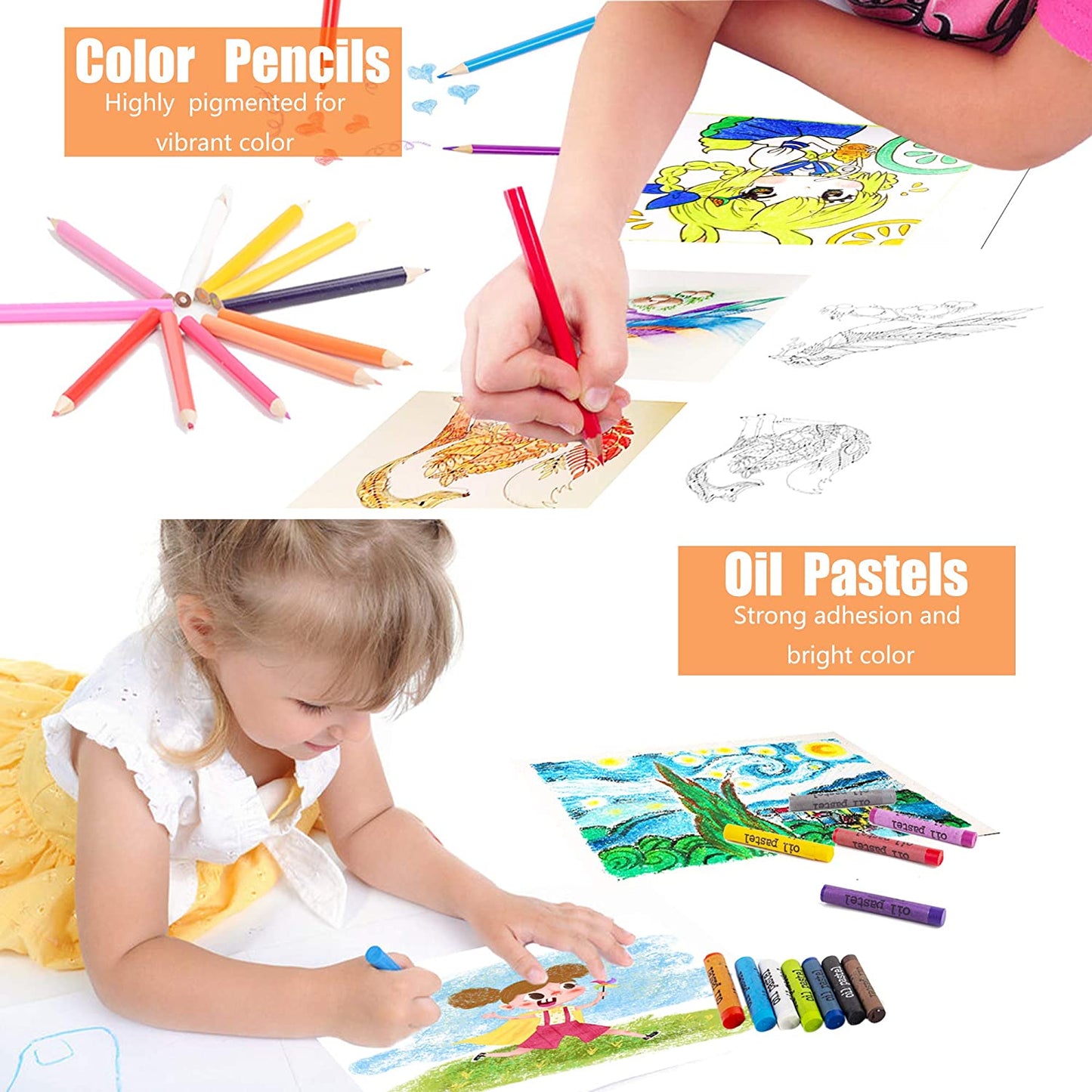 228 Pack Kid's Art Set - Crafts Drawing Coloring kit, Double-Side Trifold Art Easel, Oil Pastels, Crayons, Colored Pencils, Creative Gift for Beginners Artists