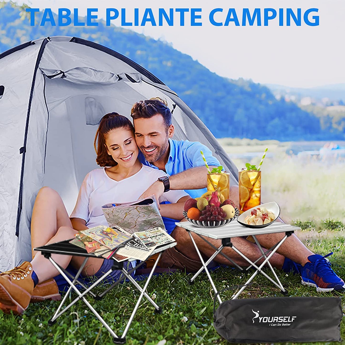 Portable Folding Camping Table with Storage Bag - Ideal for Outdoor, Indoor, Beach, Picnics, BBQ, Hiking, Boating, Travel, and Fishing - Silver