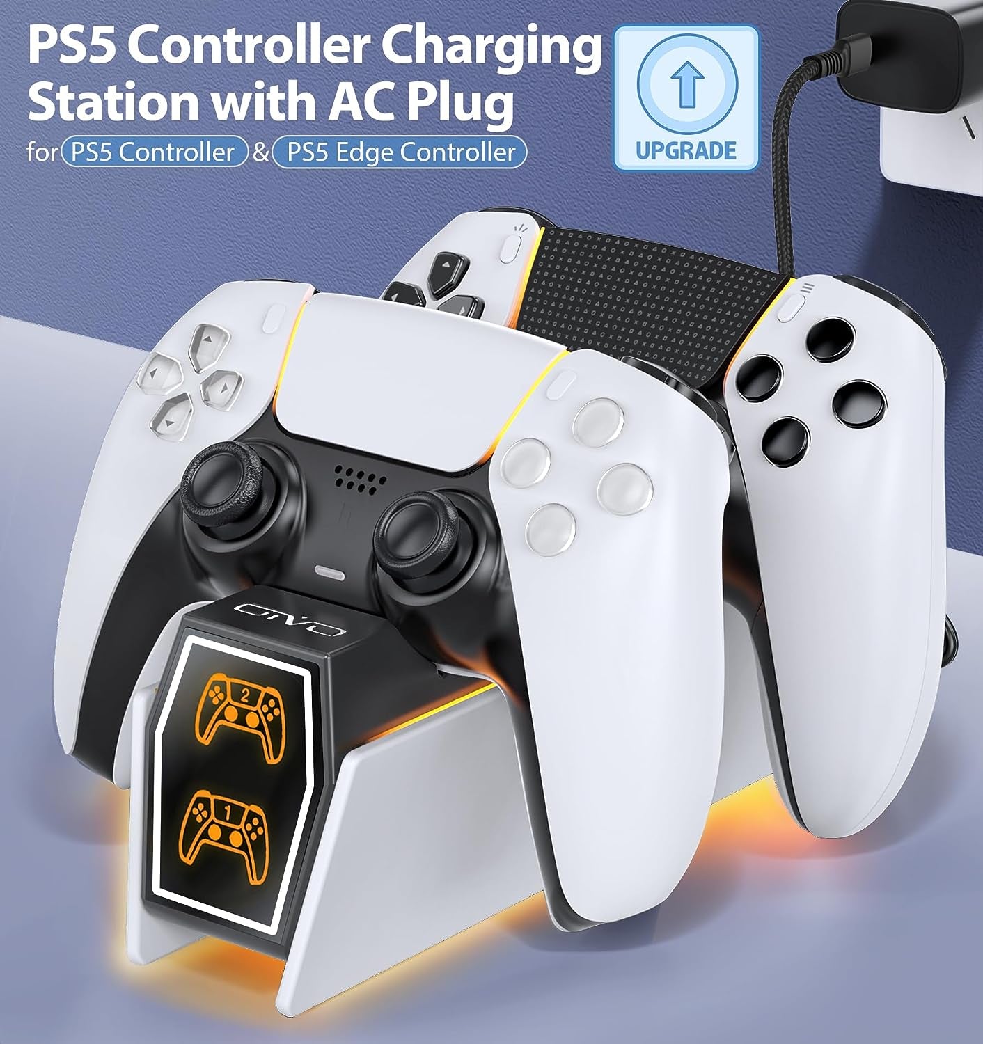 PS5 Controller Charger Compatible with DualSense & Edge Controller, 2.0 H Fast PS5 Charging Dock with 5V/3A Adapter and USB-C Cable,