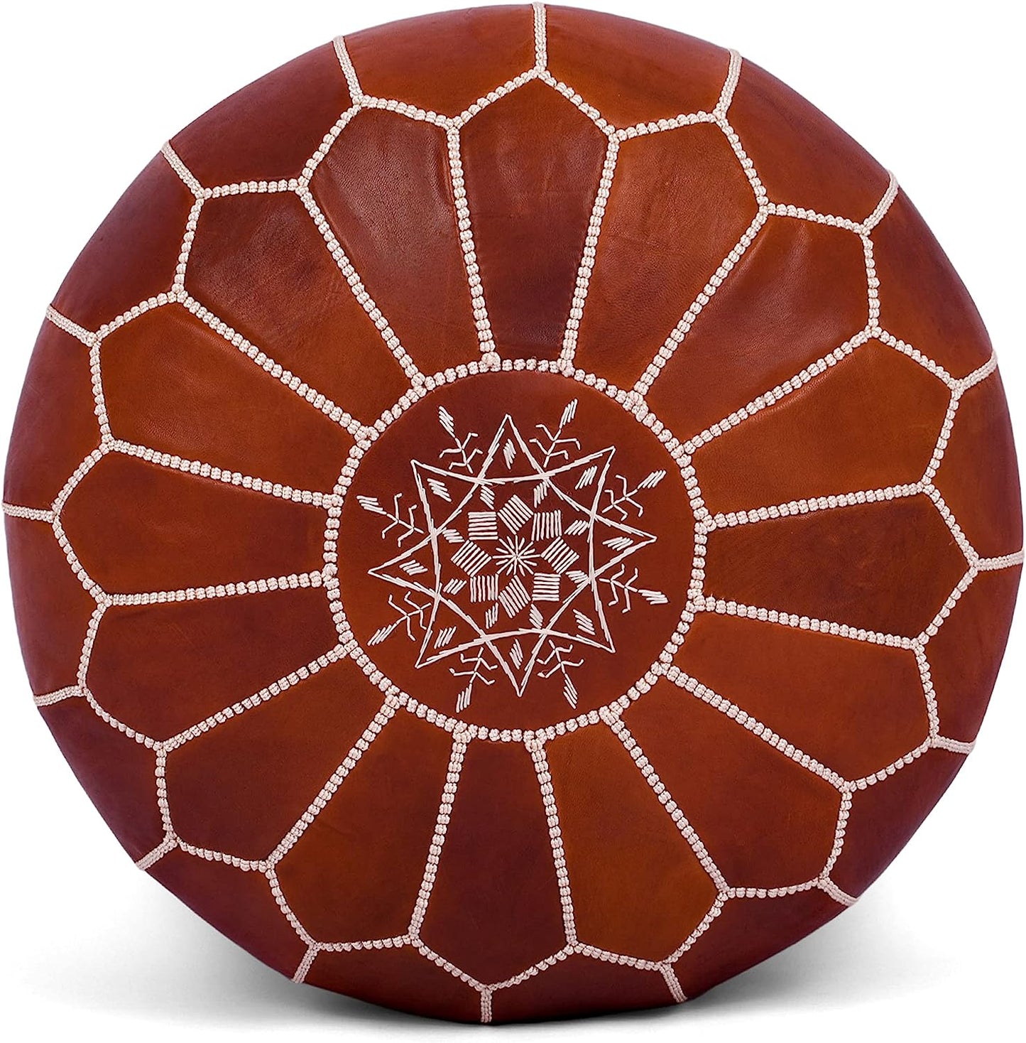 Moroccan Pouf Cover Round & Large (unstuffed)- Ottoman Leather Cover Pouf - Bohemian Living Room Decor - Hassock & Ottoman Footstool - Unstuffed (Round, Dark Brown)