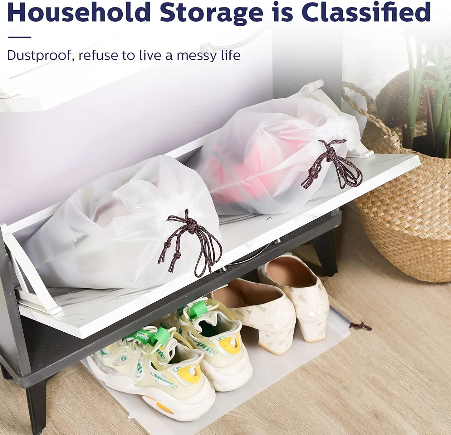 Pack of 50 Transparent Shoe Bags for Travel - Large Clear Drawstring Bags - Plastic Shoe Storage Bags - Portable Packing Bags - Shoes Organizer Pouch with Rope - Suitable for Men and Women