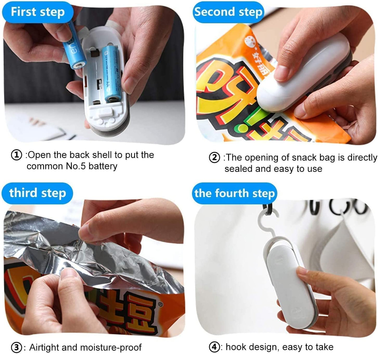 Mini Bag Sealer: Portable 2-in-1 Heat Vacuum Sealers with Plastic Chip Seal and Cutter Function, Comes in a Pack of 2 in White