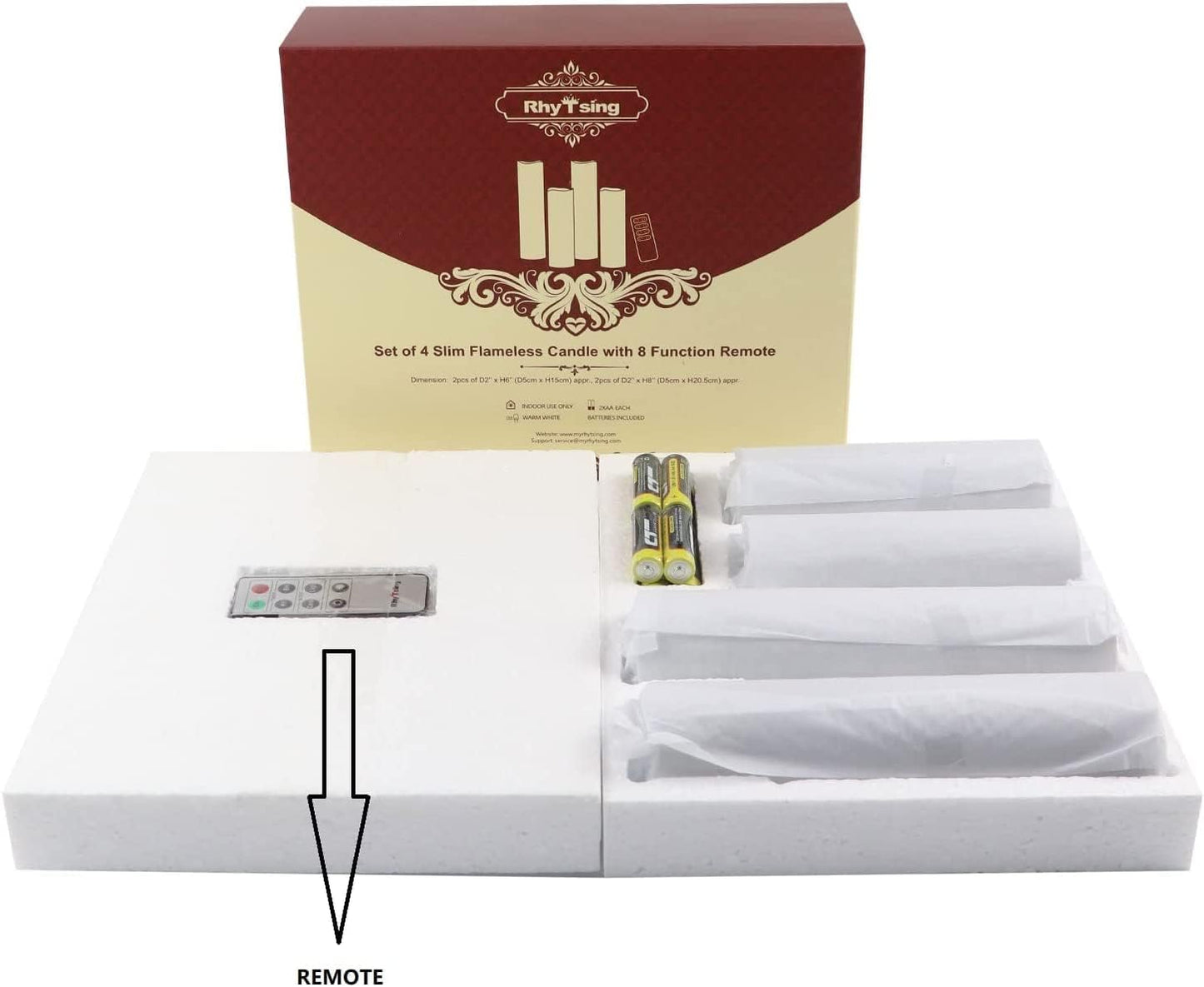 Slim Battery Operated LED Candles with Remote - Flameless Candles, Textured Wax Finish, Batteries Included (Set of 4)