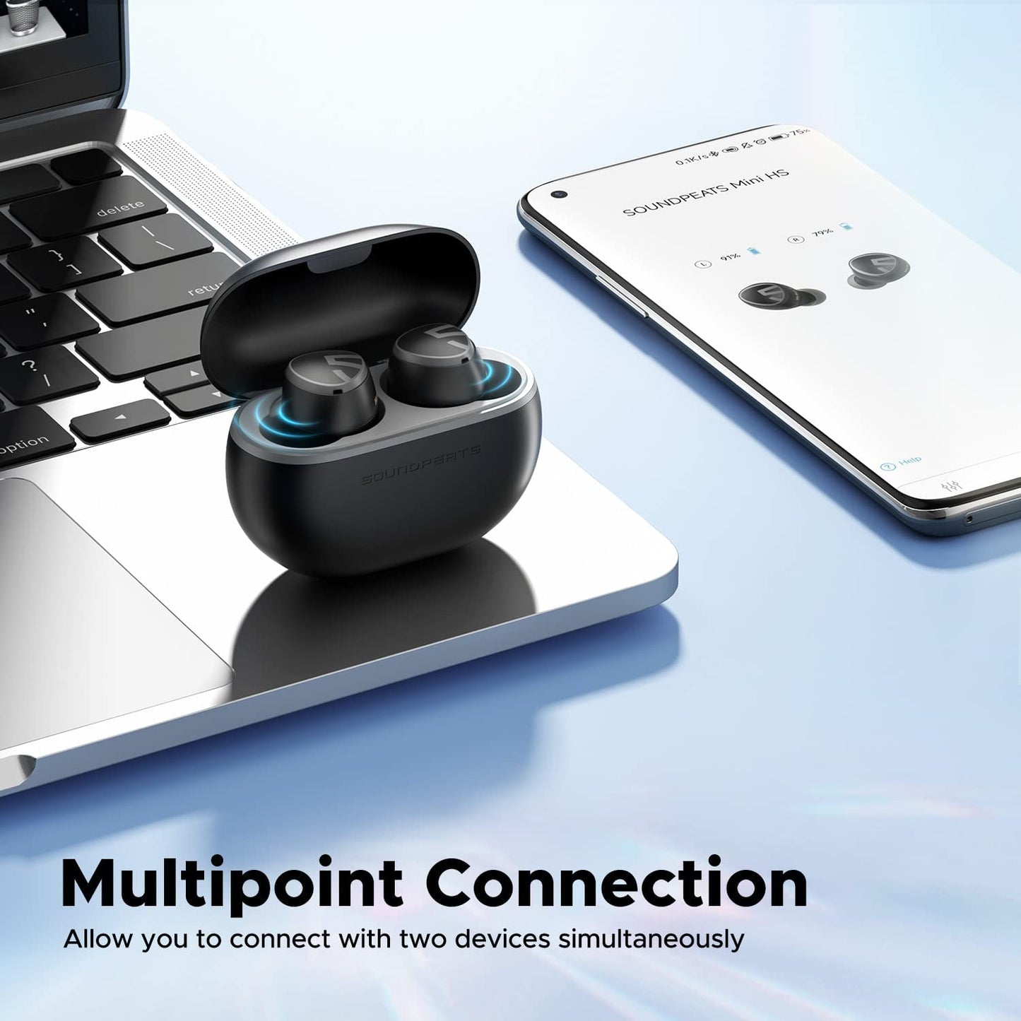 Mini HS Bluetooth 5.3 Wireless Earbuds - True In-Ear Wireless Earphones with Hi-Res Sound, AI-Enhanced Calls, Multipoint Connectivity, Customizable EQ via App, Gaming Mode, and 36-Hour Playtime (Black)