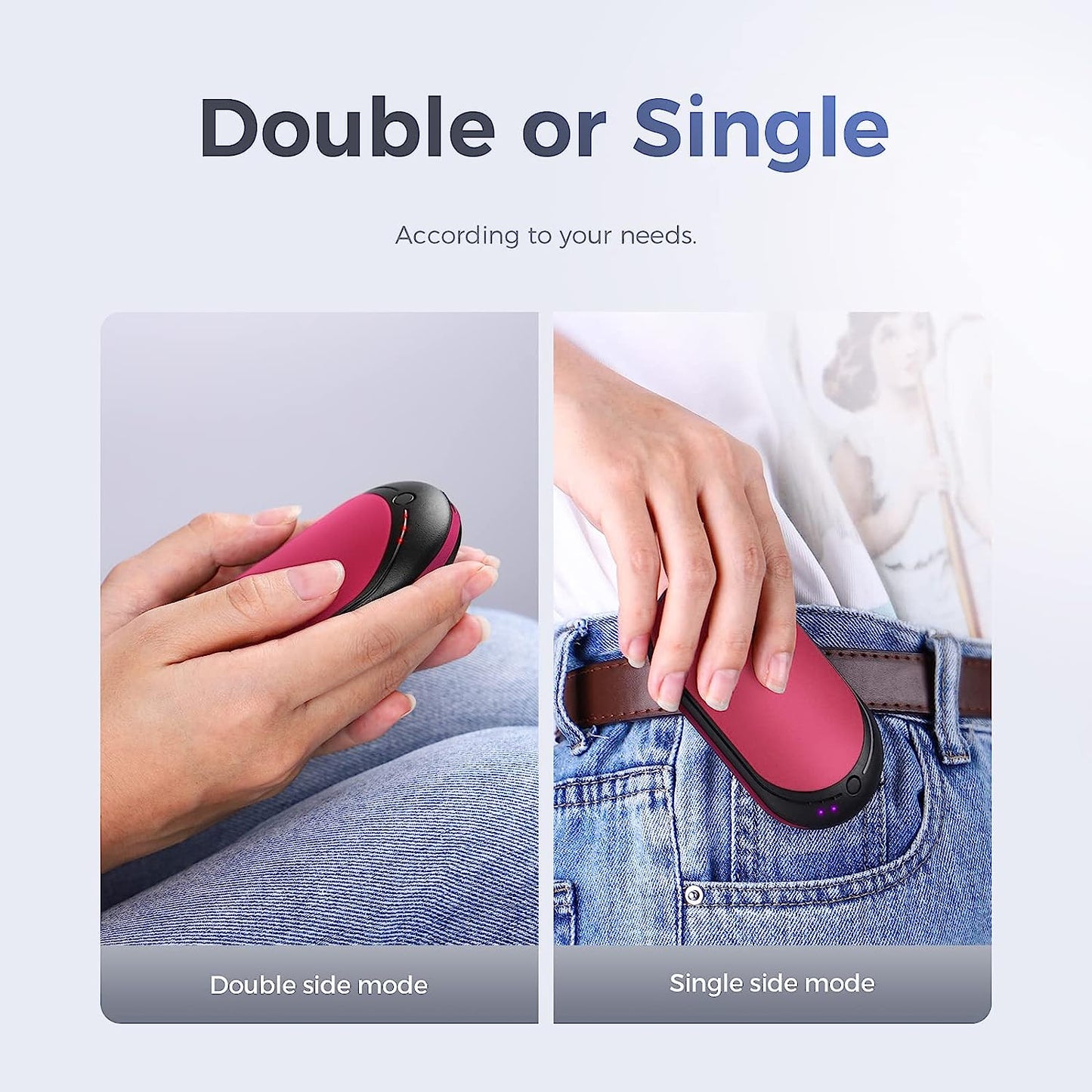 Rechargeable Hand Warmers - 5200mAh, Single/Double Side Heating, Energy-Efficient, Electric Reusable Portable USB Heater - Ideal Tech Gift for Outdoor Activities, Hunting, Golf, Camping, Heat Therapy, 1 Pack