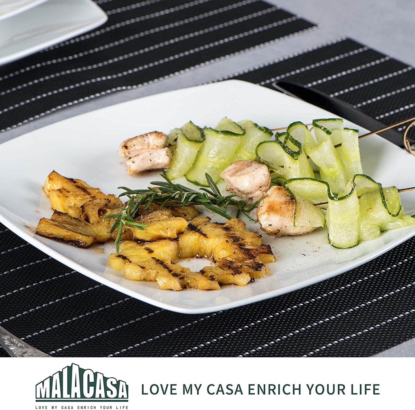 18-Piece Grey White Plate Set for 6: Porcelain Dishes Dinner Set in Square Dinnerware Style. Includes Dinner Plates, Dessert Plates, and Pasta Bowls from the Series Julia.