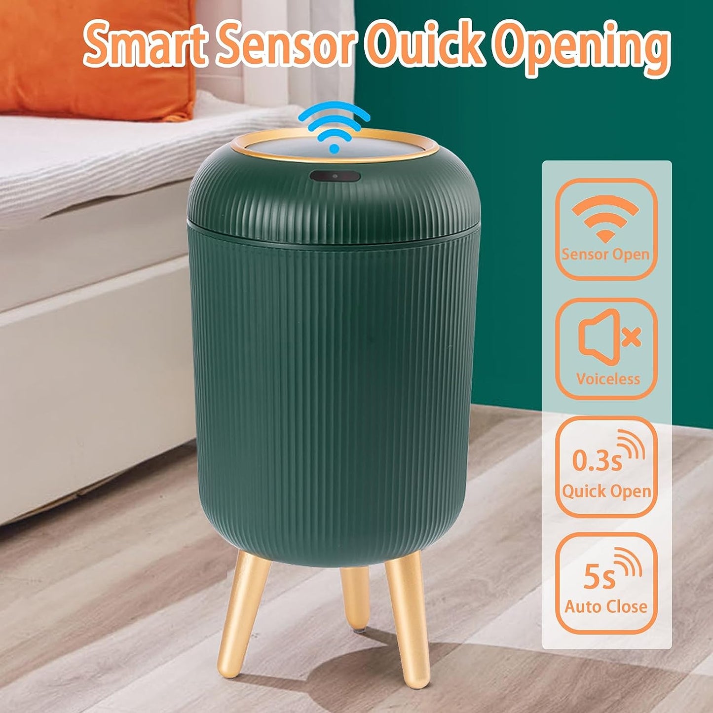 Automatic Touchless Trash Can with Lid, 3 Gallon Bathroom Trash Can Motion Sensor Kitchen Garbage Can, Bedroom, Office, Living Room, Green