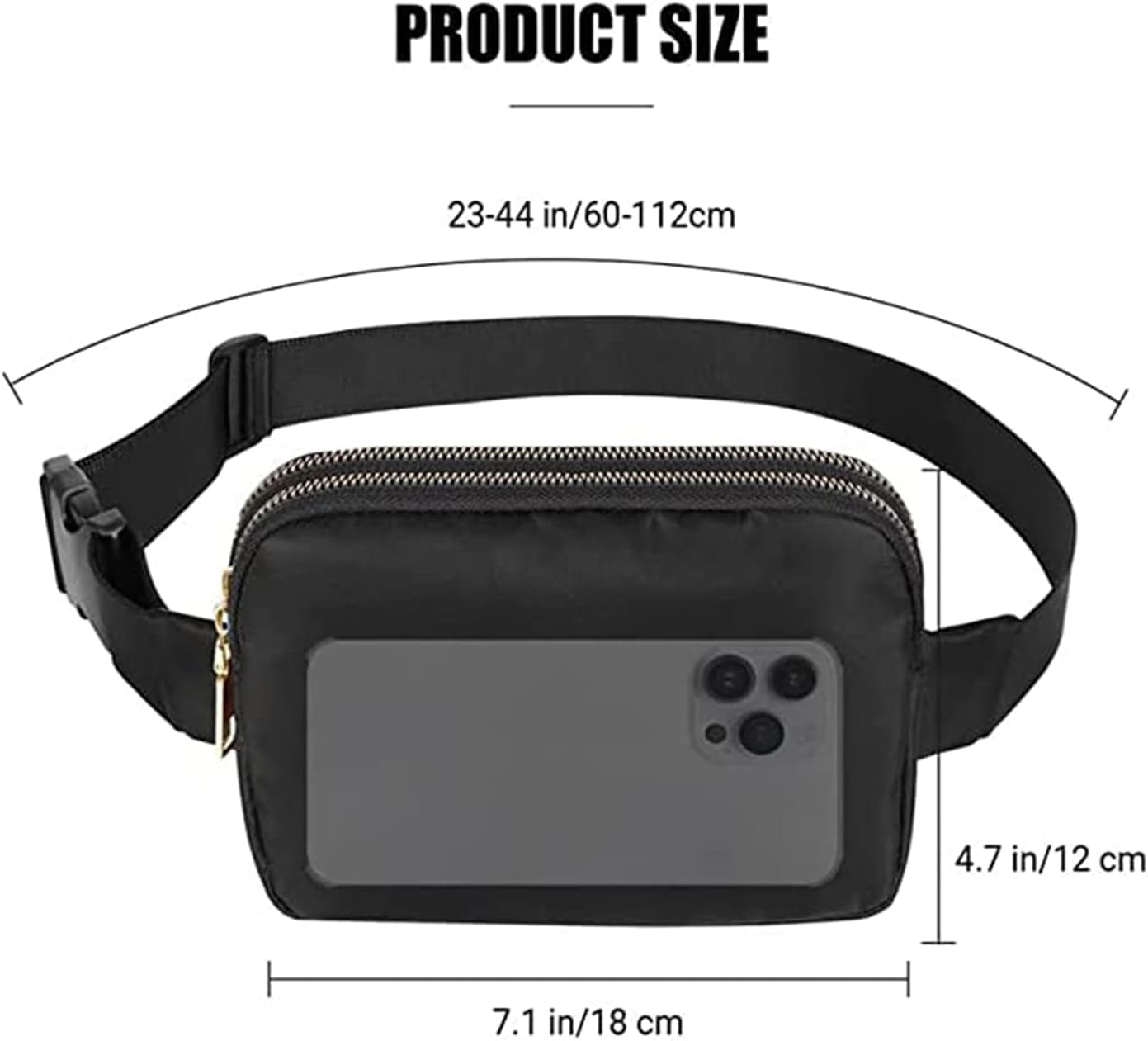 Fanny Pack Lightweight Durable, Small Belt Bag, Waist Bag Waterproof Hip Bag Shoulder Chest Fanny Pack for Running, Travel, Cycling, Hiking, Black, Small