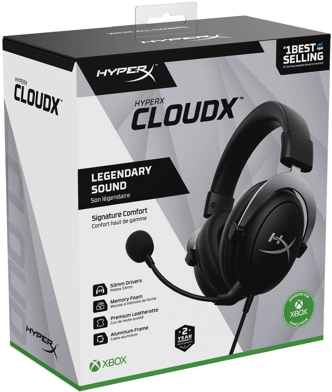 CloudX Standard Official Xbox Licensed Gaming Headset. Compatible with Xbox One and Xbox Series X|S. Features Memory Foam Ear Cushions, Detachable Noise-Cancelling Mic, and In-Line Audio Controls. Silver edition